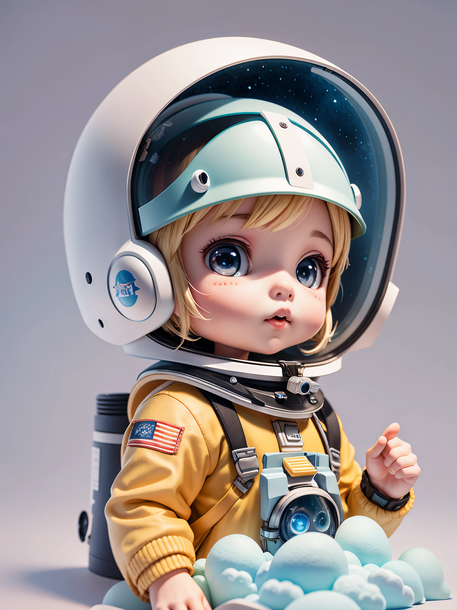 There is a little doll with helmet and helmet, cute 3d rendering, little astronaut looking up, portrait anime space cadet boy, cute 3d anime boy rendering, cute detailed digital art, male explorer mini cute boy, 3d rendering stylized, 3d rendered character art 8k, cute digital painting, anime style 3d, super detailed rendering