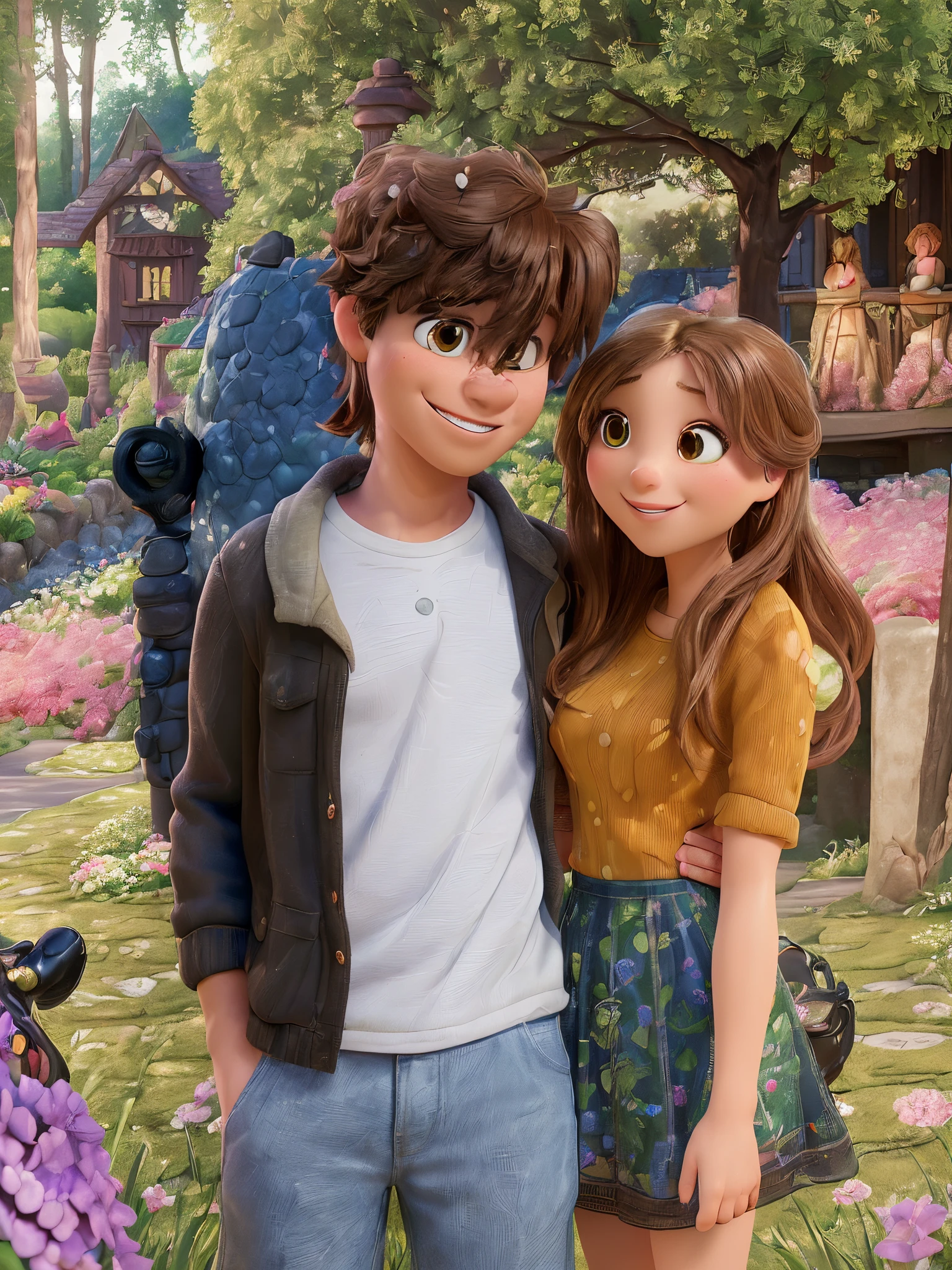 (best quality,4k,8k,highres,masterpiece:1.2),ultra-detailed,(realistic,photorealistic,photo-realistic:1.37),HDR,UHD,studio lighting,ultra-fine painting,sharp focus,physically-based rendering,extreme detail description,professional,vivid colors,bokeh,portraits

A happy couple, a man and woman, standing side by side in a picturesque location. They have big smiles on their faces, radiating pure joy. The man is holding a professional camera, while the woman is looking at him adoringly. They are dressed in stylish and trendy outfits that complement their personalities. The scene is bathed in warm, soft lighting, creating a romantic atmosphere.

The man's detailed eyes are focused on the camera's viewfinder, ensuring the perfect shot. He has a confident and professional demeanor, portraying his passion for photography. The woman's beautiful detailed eyes are filled with love and excitement as she gazes at her partner. Her long eyelashes further enhance her mesmerizing expression.

The couple is surrounded by lush greenery, creating a serene garden setting. Vibrant flowers bloom around them, adding pops of color to the scene. The garden is carefully manicured, with neatly trimmed hedges and a charming stone pathway leading towards a picturesque background.

The photo they are taking captures not only their love but also the beauty of nature. The composition is carefully framed, showcasing their strong connection and the breathtaking scenery. The colors in the photo are vivid, with a touch of warmth and softness. The photo has a professional touch, with every detail meticulously captured.

This artwork is a masterpiece, exhibiting a high level of detail and realism. The painting technique used is ultra-fine, capturing the intricate features of the couple and the surrounding environment. The result is a photorealistic portrayal that brings the scene to life, evoking a sense of joy and happiness.

The artwork follows a portrait style, highlighting the couple as the main focus. Their genuine smiles and affectionate pose perfectly capture the essence of their relationship. The artist has created a stunning representation of this joyful moment, delivering a heartfelt and emotional experience.

The overall lighting in the artwork is carefully crafted to emphasize the couple and their surroundings. Studio lighting techniques are employed to enhance the details and create a three-dimensional effect. The quality of the lighting adds depth and dimension, making the artwork visually striking.

From the vibrant colors to the realistic portrayal, this artwork is a true celebration of love, happiness, and human connection. It immerses the viewer in a romantic atmosphere, capturing a cherished moment between two individuals who are deeply in love. The photo serves as a beautiful reminder of the power of love and the beauty of life.