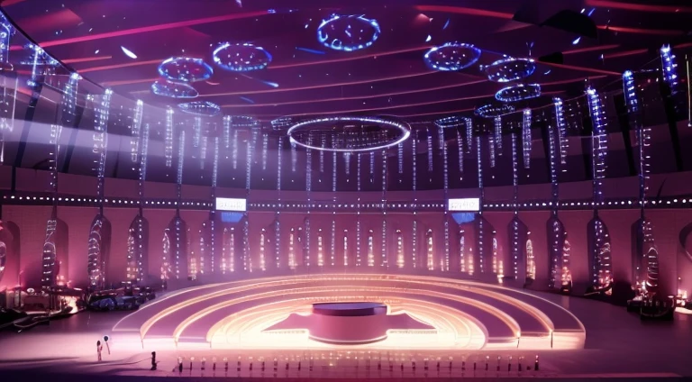 Close-up of stage with many lights, YouTube video screenshot, exhibition hall lighting,, stage light, , Hito Steyer, , Virtual scenes, screenshots from movies, , Stage background, lu ji,Light show,Empty stage,Concert opening