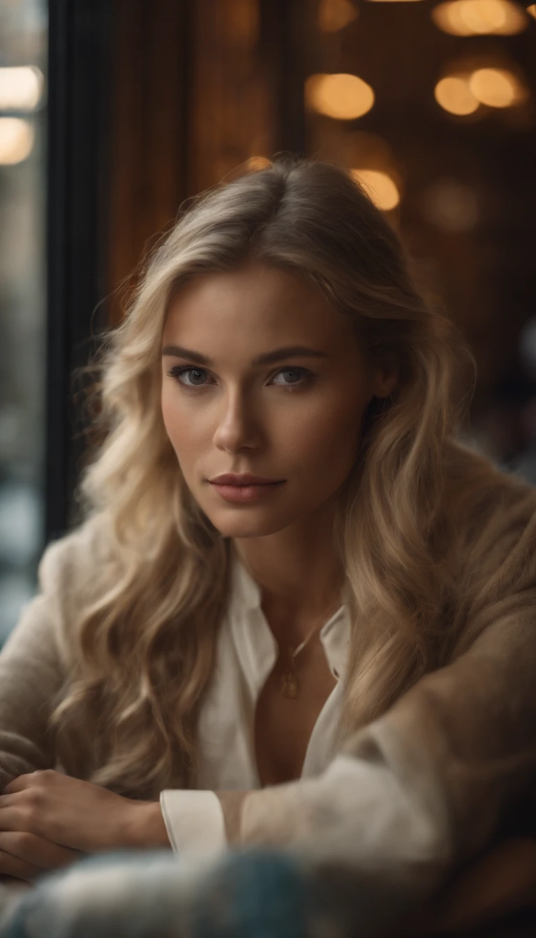 A gorgeous blonde  in a Bookstore Cafe Chill