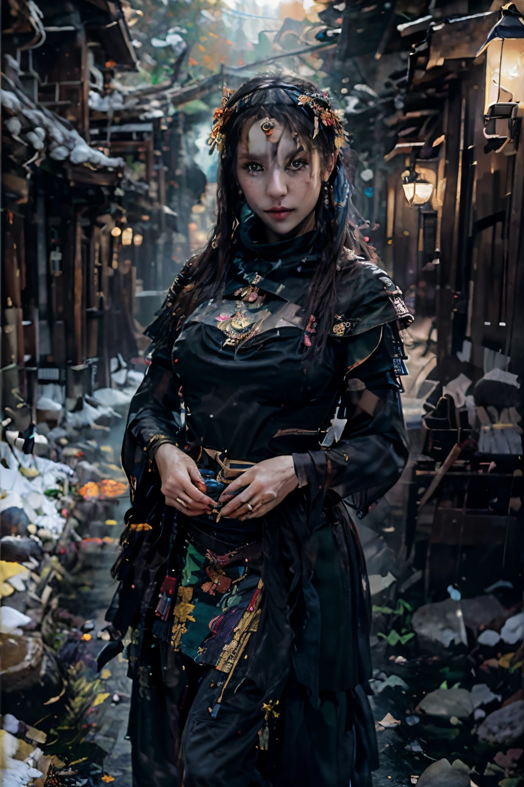 (8k, The best quality, A masterpiece: 1.2), (The best quality: 1.0), (super high resolution: 1.0), watercolor, A beautiful woman, (shining pupils,Blue pupils),shoulders, Headband style, Agnes Cecil, broken into pieces, Extremely bright design, soft color, Autumn lights, Moody gray, Alexei Savrasov (Alexei Savrasov) Tough style, Ivan Shishkin, Ilya Repin, (card decoration: 1.2), 2d, (Painting in Oil: 1.2) Very Detailed