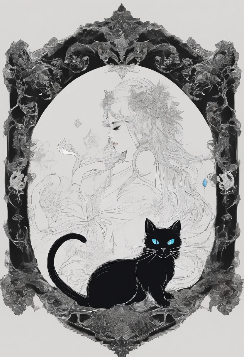 Black cat motif、Black and silver tones、Vibrant colors、((masterpiece)))、(((top-quality)))、((ultra-detailliert))、(A hyper-realistic)、(highly detailed CGillustration)、Official art、Moscow in the second half of the 20th century、Decadent、Madame Cat Black、Masquerade、Elegance、Masks that cover most of the face、Colorful and detailed mask design、matchless beauty、Fans、Female Solo、gorgeous dress、jewely、Perfect Angle、→ direction、perfect-composition、full body Esbian