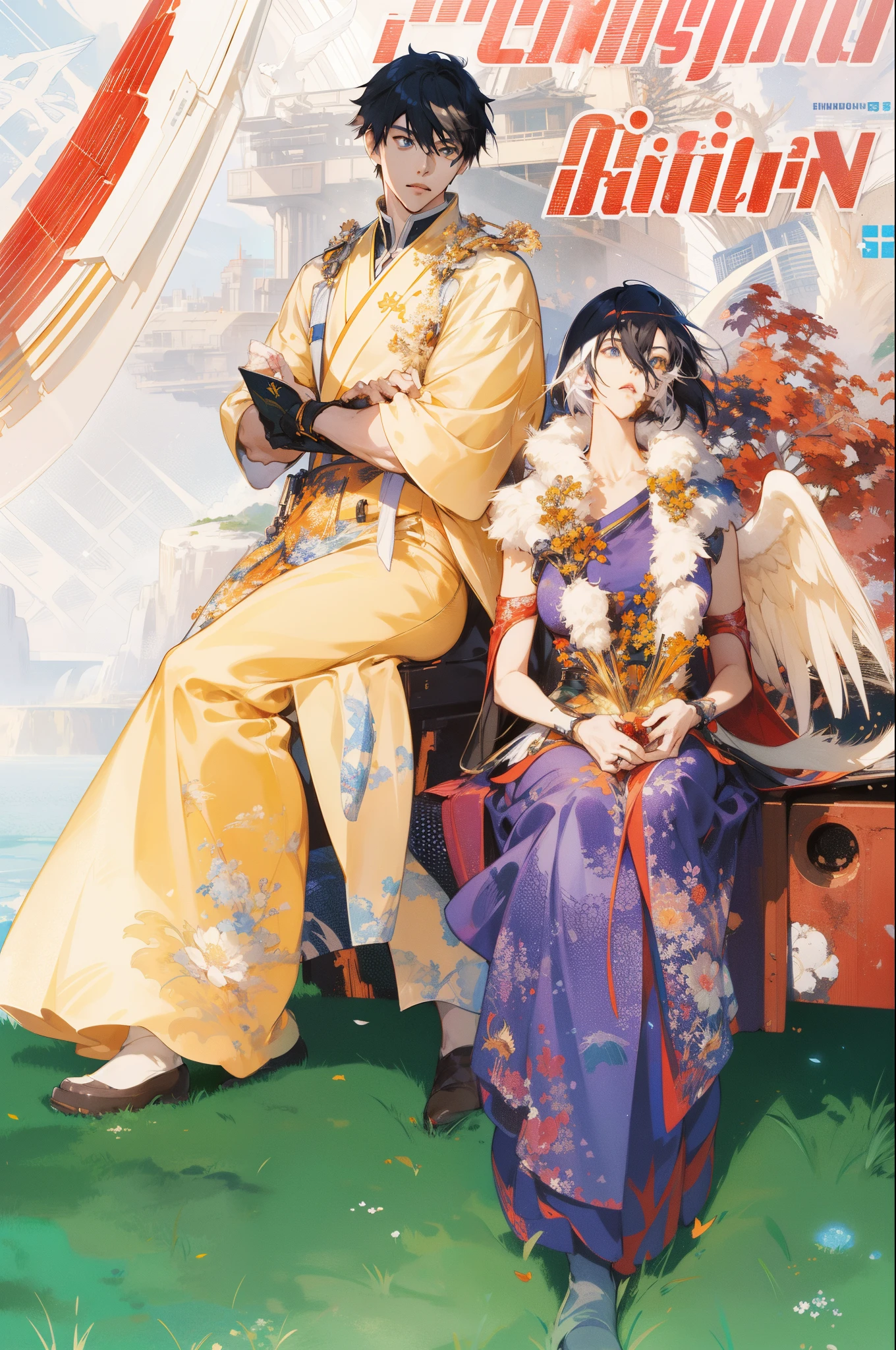 Anime couples are walking in a sci-fi city full of feasting and debauchery. A waist-length girl with white hair and golden pupils is leading a man with medium hair. Shadows of dragons and phoenixes emerge behind them. Close-up perspective. Concept art Makoto Shinkai, pixiv winner, romanticism, Makoto Shinkai Cyril Rolando, love concept art, ros trance. Landscape background, Ross Tran and Makoto Shinkai, Ross Tran and Ilya Kuvshinov, Loish and Ross Tran.
