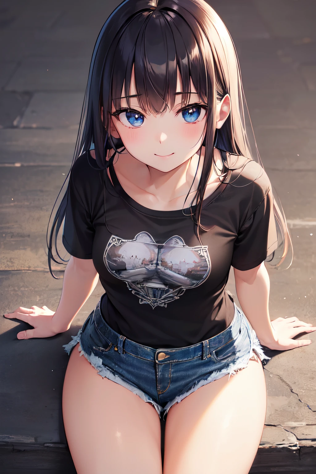 ultra-detailed、over-kneehighs、(T-shirt and denim skirt)、(8k, RAW photo, best quality, masterpiece:1.2), (extremely detailed 8k wallpaper),illustration、professional lighting,sharp focus, depth of field、
nsfw、clear eyes、perfect anatomia、girl with、15yo student、paw pose、leaning forward、smile、Futomo、