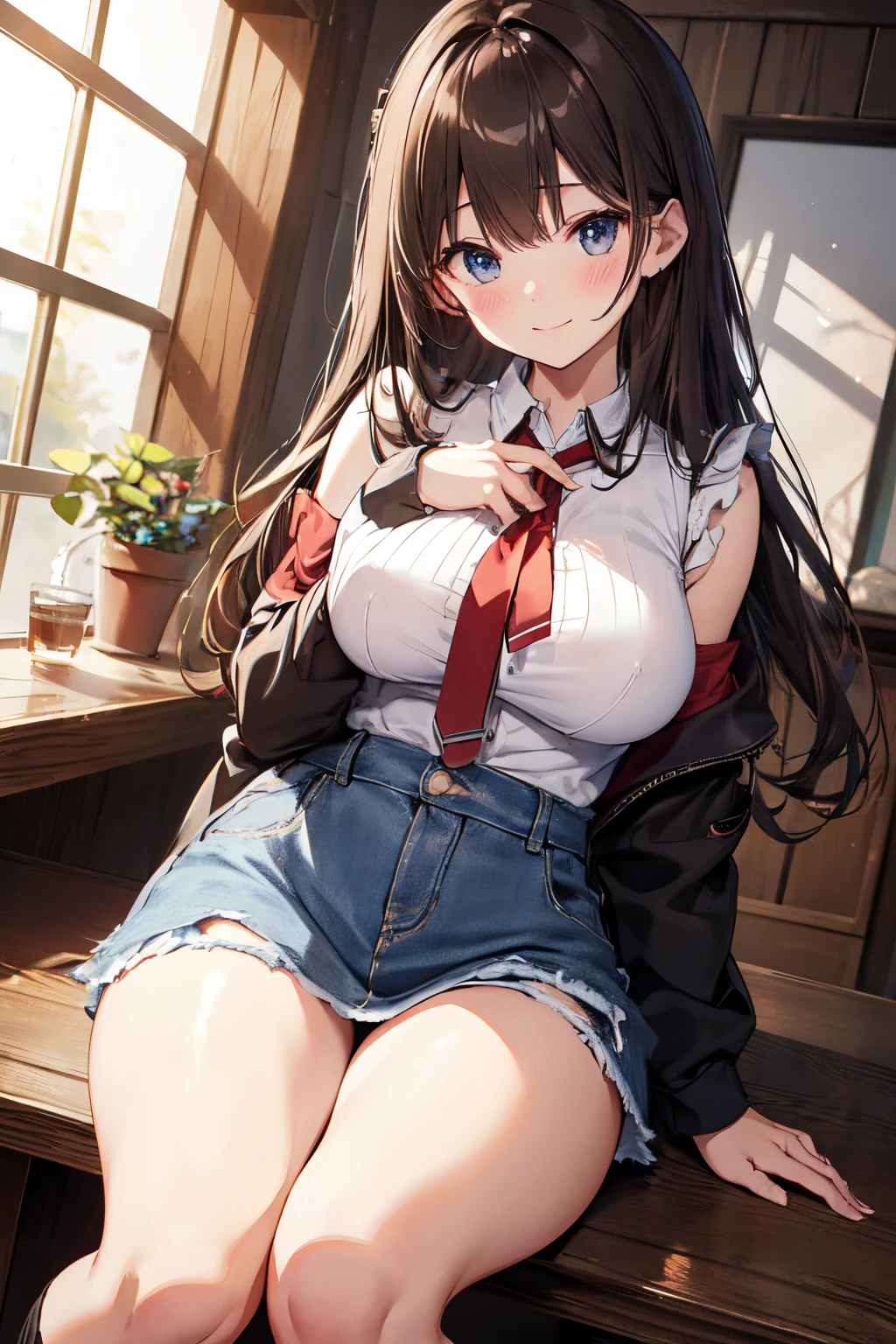 ultra-detailed、over-kneehighs、denim skirt、(8k, RAW photo, best quality, masterpiece:1.2), (extremely detailed 8k wallpaper),illustration、professional lighting,sharp focus, depth of field、
nsfw、clear eyes、perfect anatomia、girl with、、smile、Plump thighs、knee high、huge tit、Brown hair、red blush、full bodyesbian、Twin-tailed、Fun pose、