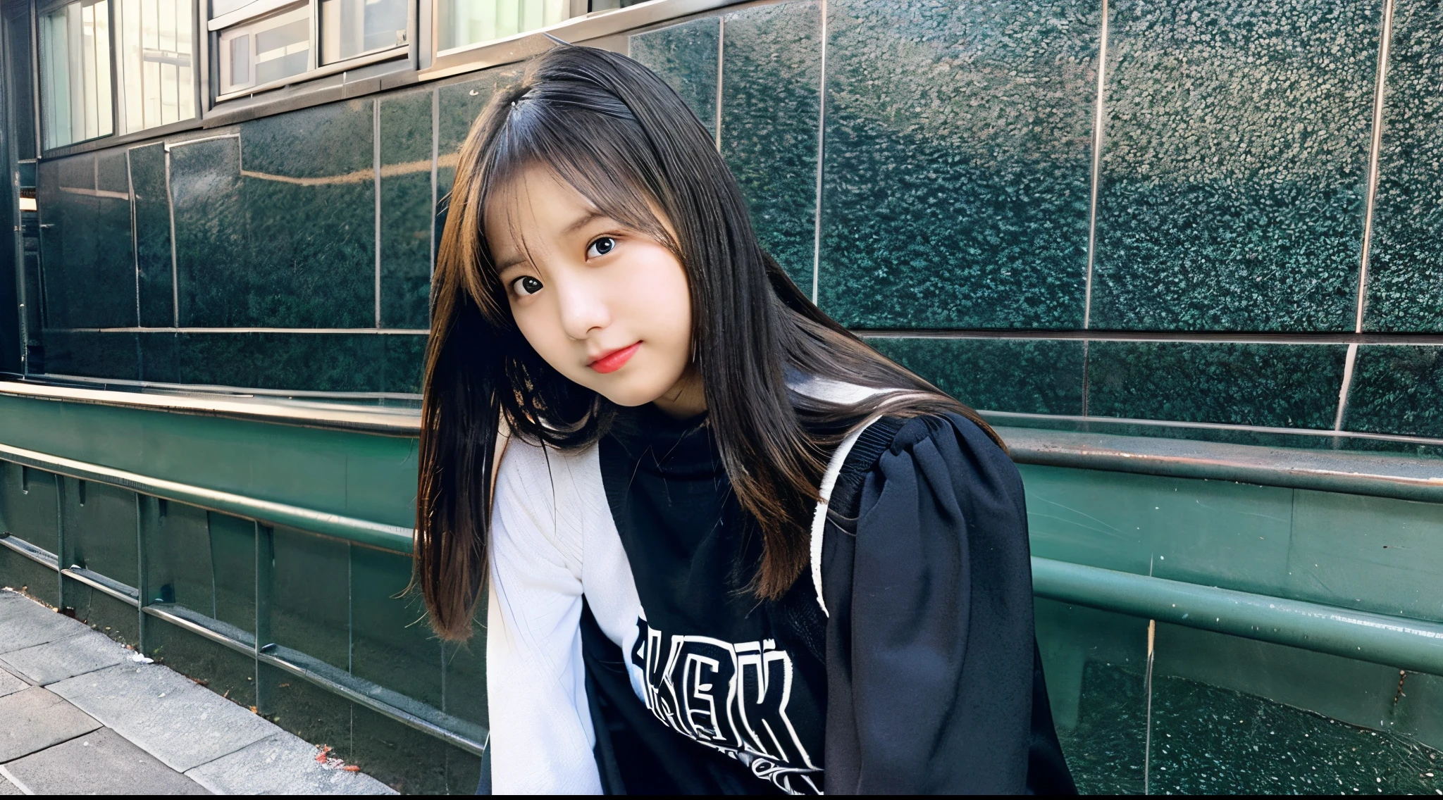 18 year old female college student wearing a black miniskirt