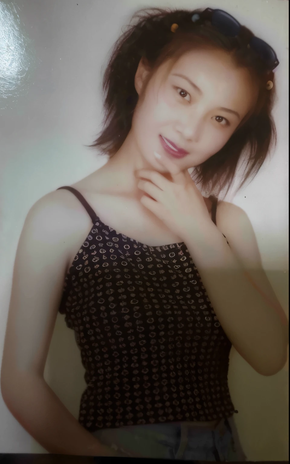 (One girl), short hair, Great face and eyes, smile, energy, vitality, (camisole, Lace panties:1.2), (camisole with open chest:1.4), (highest quality:1.4), Very detailed CG 統合 8k 壁紙, Very detailed, High resolution raw color photos, Professional photography, Realistic portraits, (Bedroom), Straddle, White Wallpaper, Portrait of sexy girl, Feelings , Exposure, (View from below:1.1)