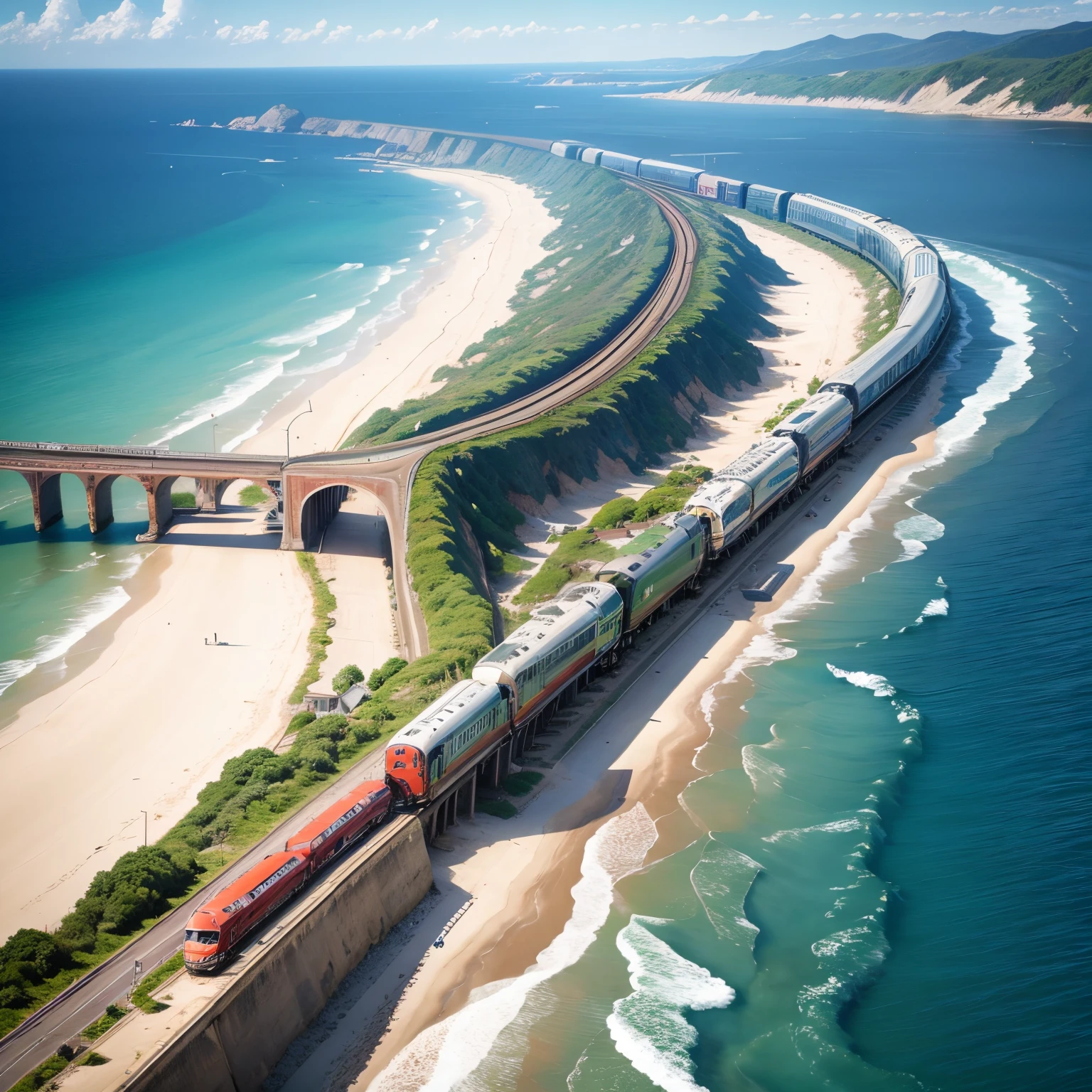 Trains running near the coast