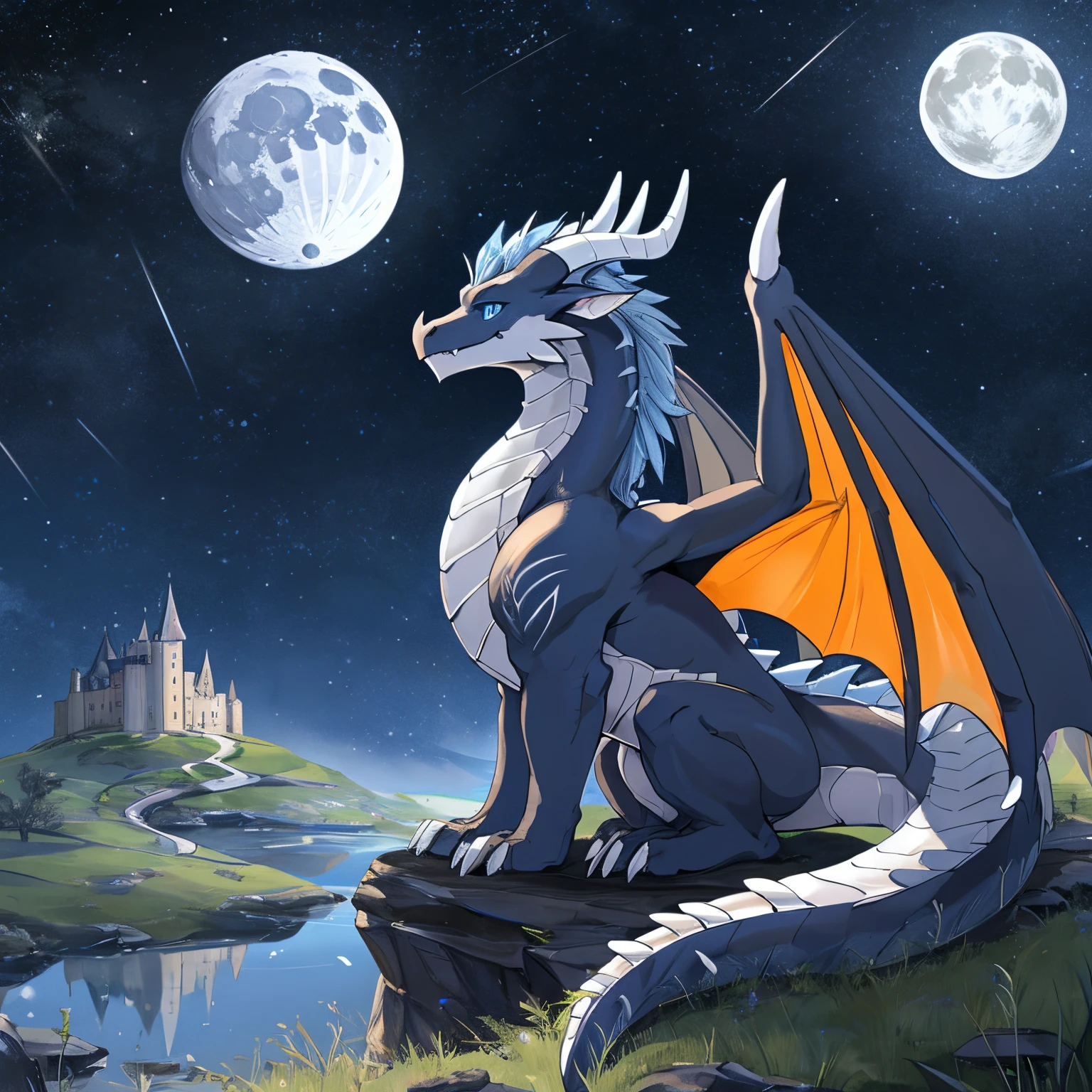 A close up of a dragon sitting on a rock near a body of water - SeaArt AI