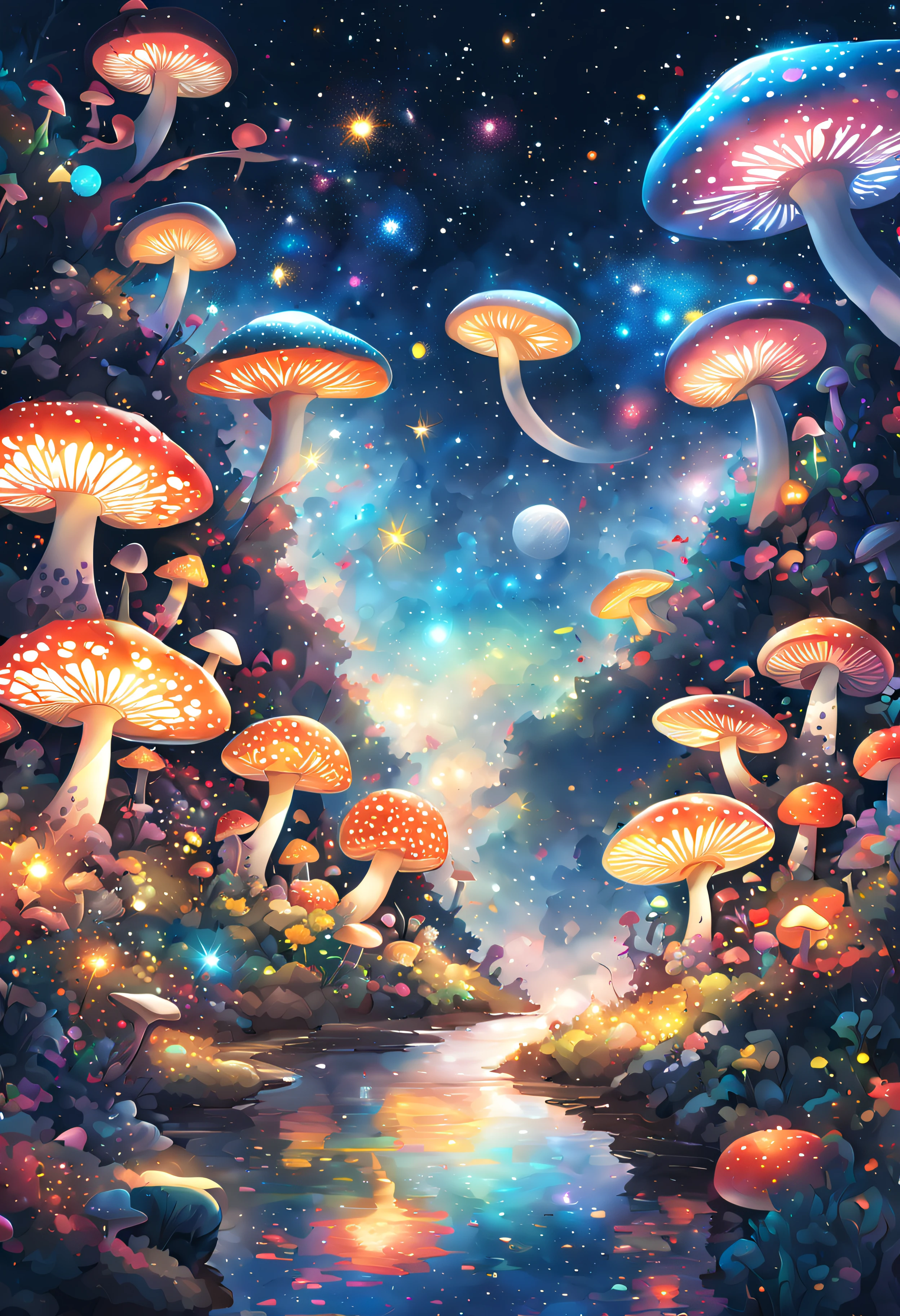 PEEpicLand、illustratio、Milky Way、kosmos、Shining stars々、Wet、mushrooms、glitters、Masterpiece、top-quality