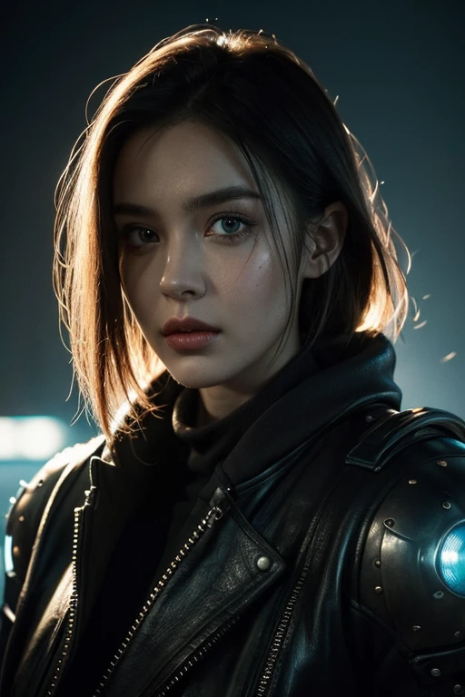 Portrait 1 Young woman ,scientific fiction, Complex background punk, madmax , A futuristic, postapocalyptic, Dark, dim murky lights, ((tmasterpiece, Best quality at best, )),