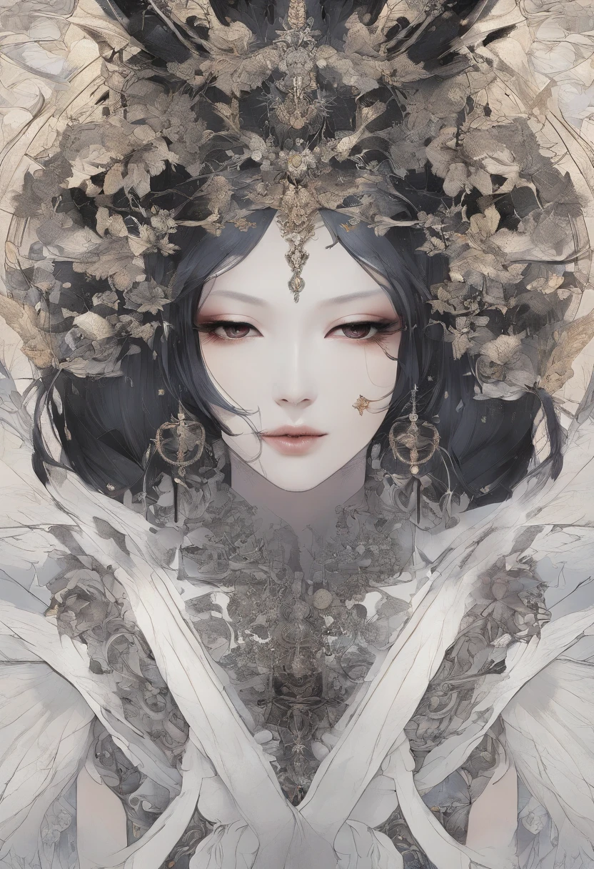 Black and silver tones、Hell、purgatory、Mozart's Requiem、Mystical、horor、gotik、darkness、karo、badas、epidemic、ruler、Pitch Black Darkness、hopelessness、lamentation、oppression、nothingness、intense cold、Black Ghost、Adult female mature woman in her 40s、Queen of the Dead、Persephone、lilith、hades、Greatest awe、immortal、draconian、dignity、Awe-inspiring Hall々、Proud、noble、dignity、solemnity、Bewitching、accomplishment、hatred、obsession、jewely、ruthless、greed、Lack of warmth、3-point live method、Oil Painting、Best Quality、hight resolution、foco nítido、Perfect Angle、Perfect shadow representation、perfect-composition、From Side、Portrait of Queen D,Highly detailed footage of the Queen of the Dead,Stunning portrait of the Queen of the Exparted,Portrait of the Queen of the Dead,Queen of the Dead Full Body