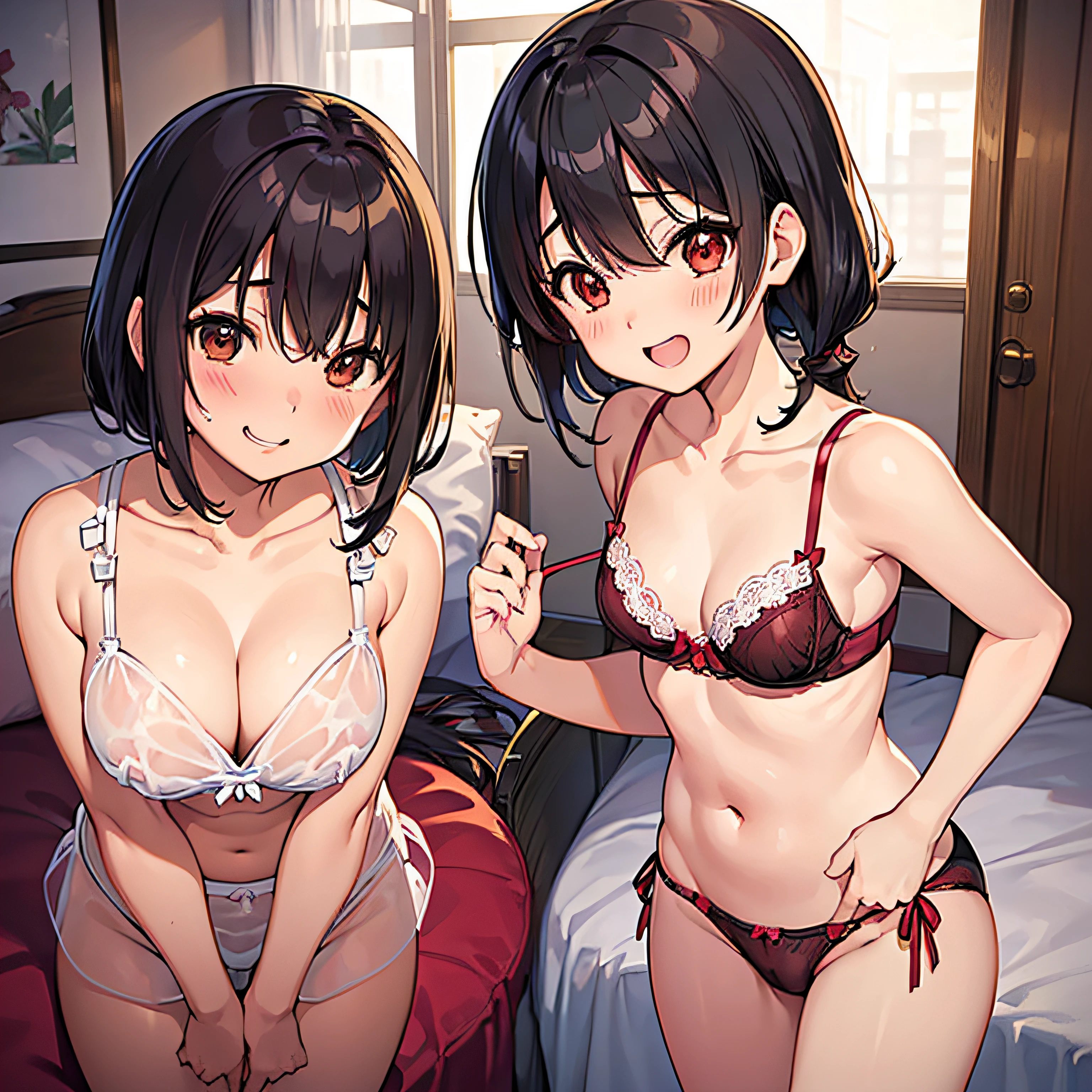 (Best Illustration, masutepiece, NSFW), Bed in the bedroom, (3 married women:1.2), (Futanari:1.6), (Big:1.2), (Chincus:1.8), (See-through string bra and string panties:1.5), (kinky lesbian:1.2), (cheating wife lesbian:1.2), (choose each other&#39;penises:1.5), (euphoria of pleasure:1.5), (AHE Face:1.5), (grinning lasciviously:1.5), (Open the large mouth:1.1), (stick out a long tongue:1.1), (Enchanting:1.1), (Futanut:1.6),