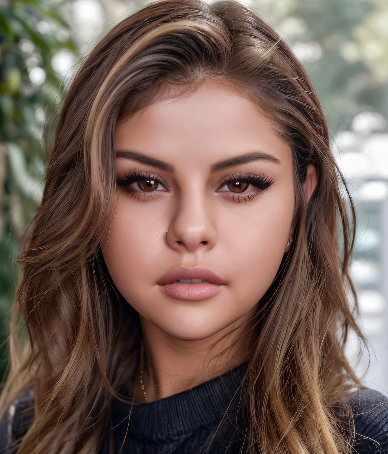 high quality,photo of Selena Gomez,best quality,ultra-detailed,portraits,beautiful detailed eyes,beautiful detailed lips,blonde hair,soft lighting,black sweater