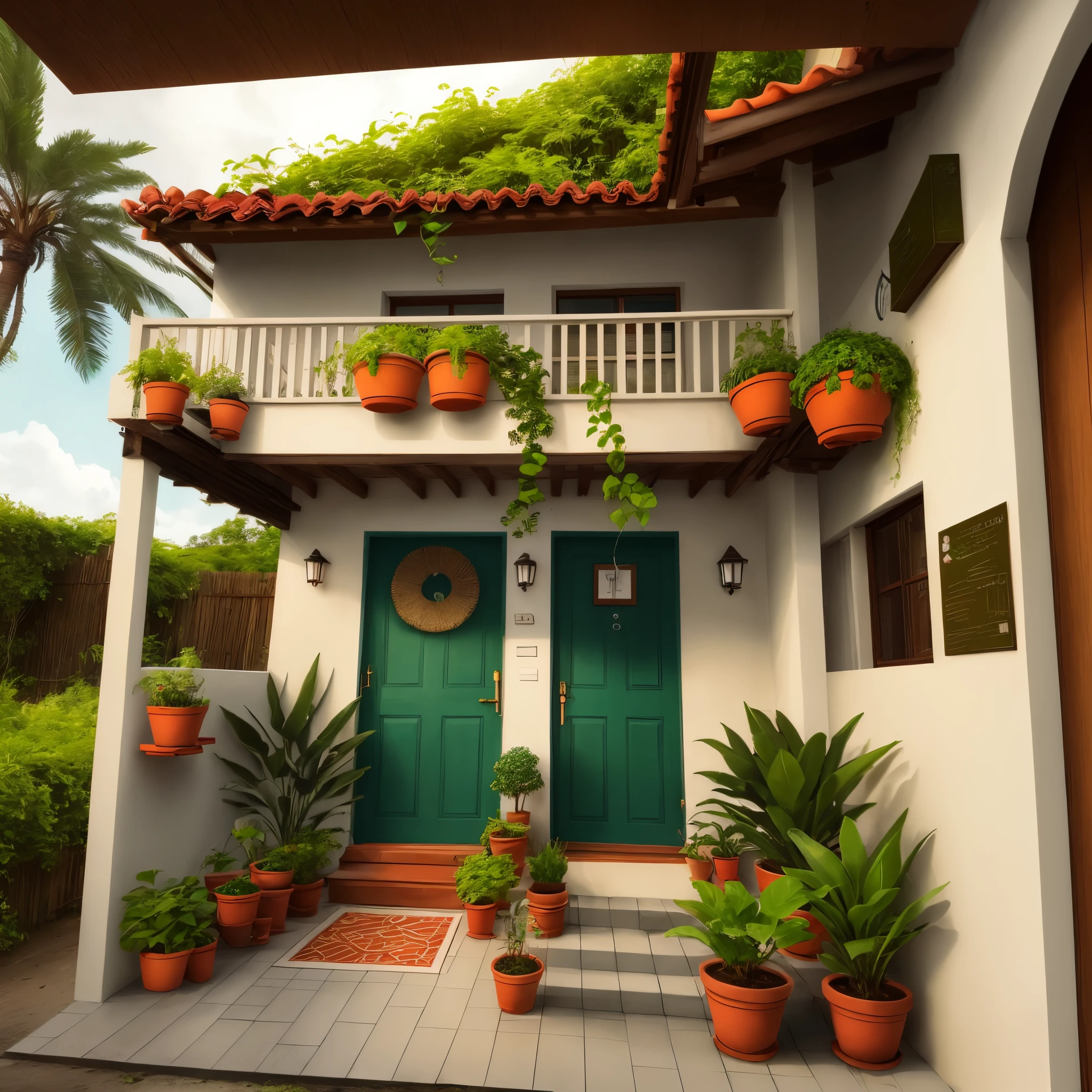 Uma casa murada com plantas em volta