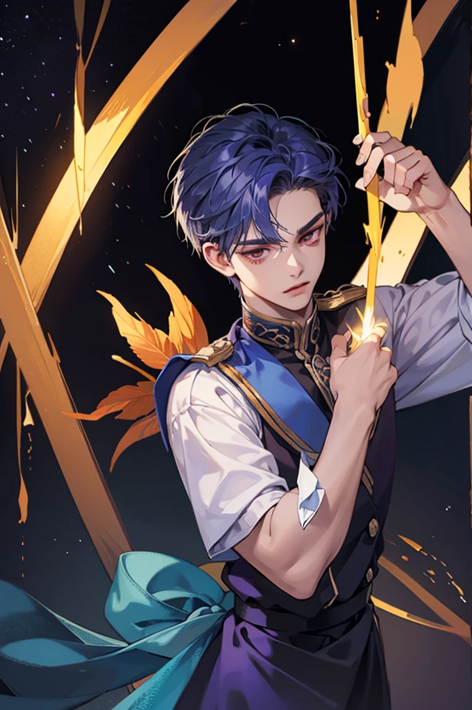 Oil painting style, a 18 years old Adonis hold a flickering starlight,in the darkness, masterpiece ,8K