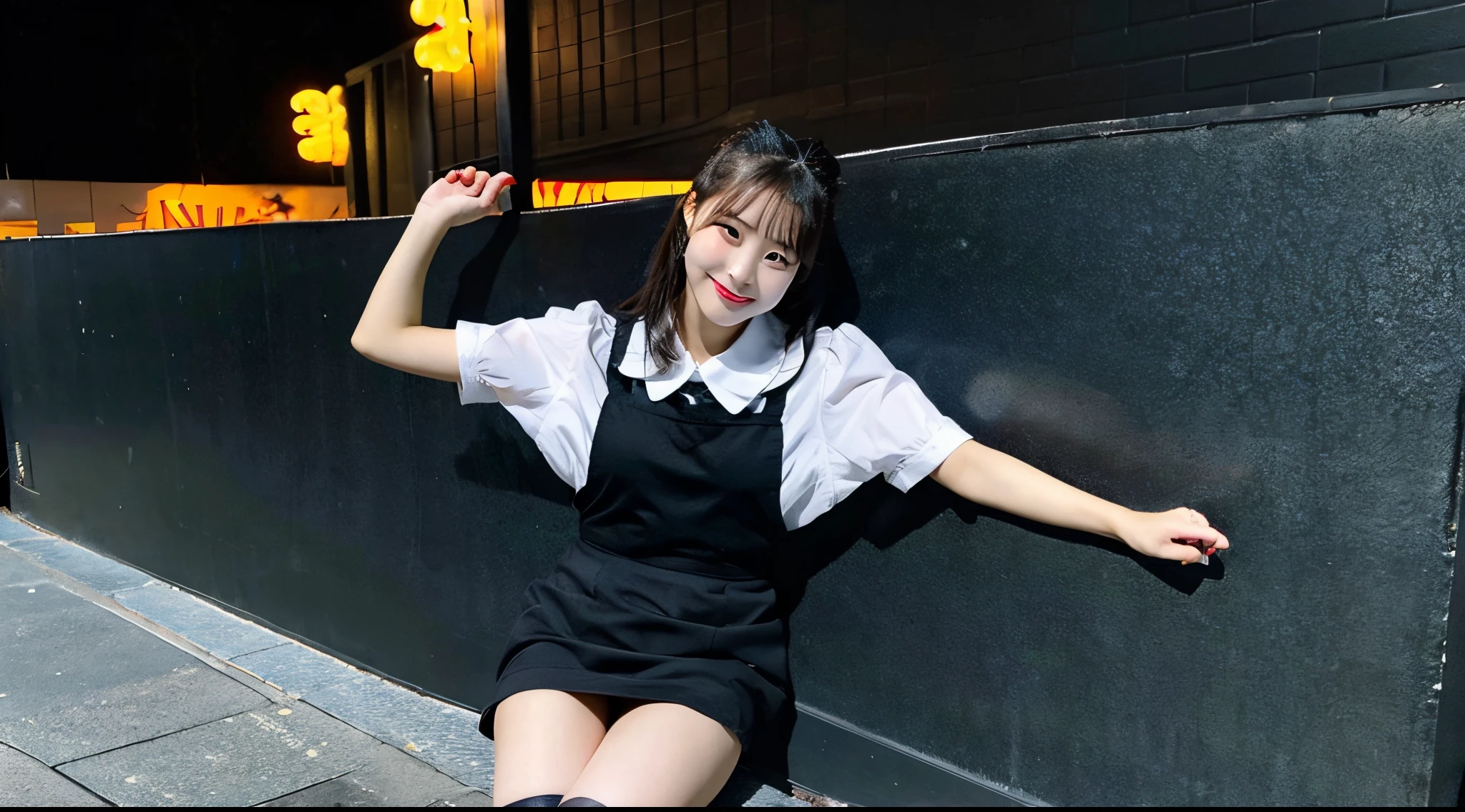 Cute waitress 18 years old wearing a black miniskirt