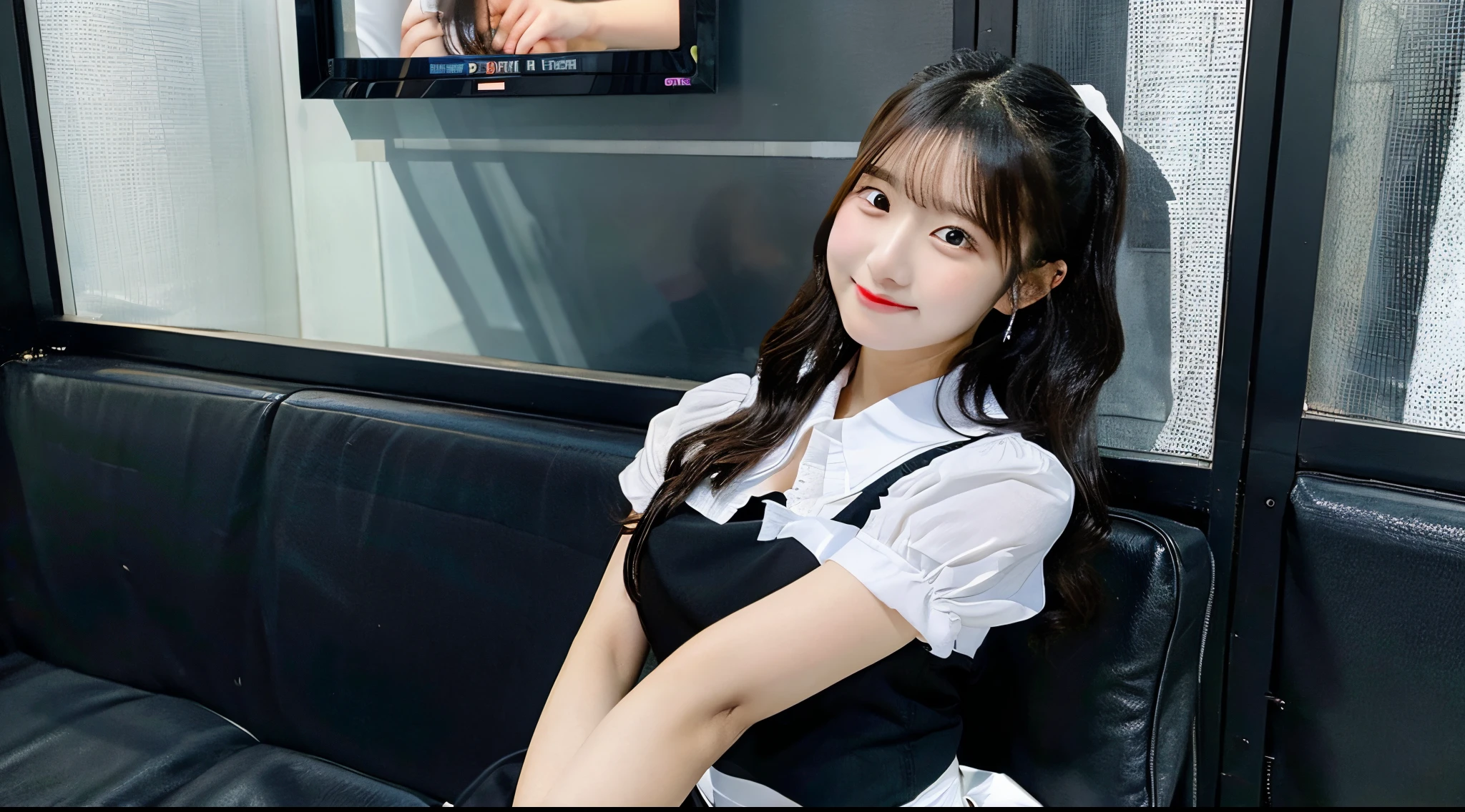 Cute waitress 18 years old wearing a black miniskirt