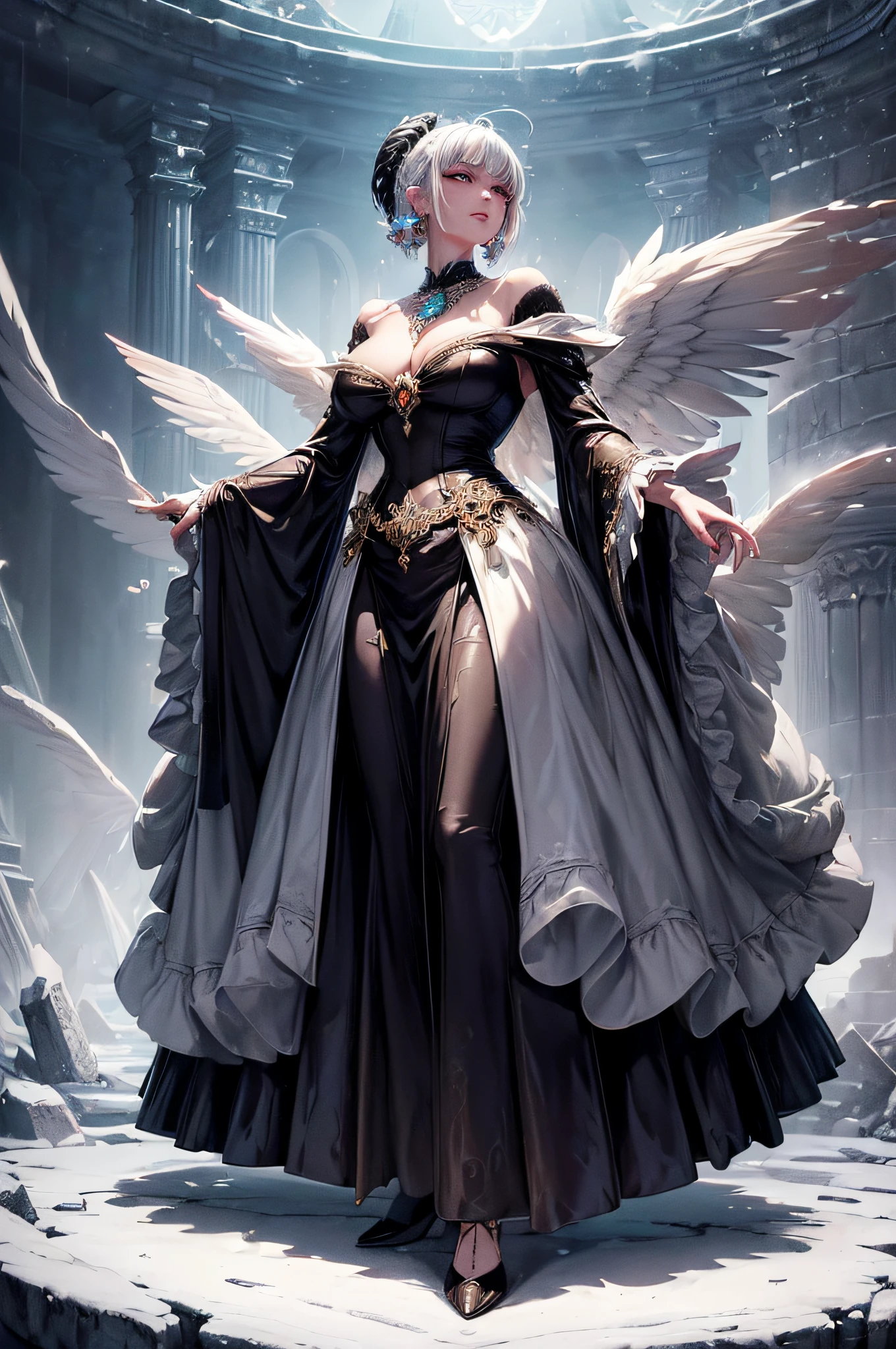 Angel in appalling form appearing in smoke and chaos in the sky, end of days, ominous,