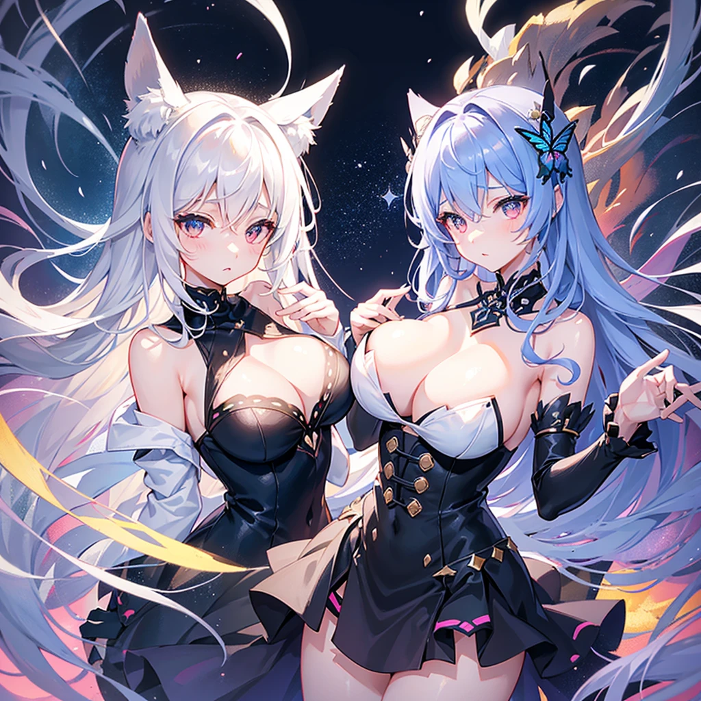 faces, The upper part of the body, 2foot, a miniskirt, (beautifully detailed eyes), Red eyes, messy floating hair, Silvery hair,Fox ears,Colorful inner hair, starry dotted hair, 【pearls】, 【milkyway】, depth of fields, 【ice crystal】, (Snowflake),Off-the-shoulder clothing,frilld,Lori, big boobs,Large chest,Black dress,White coat,
SeaArt Bot
Txt2Img
default
13:19:42
((top-quality)), ((masterpiece)), (ultra-detailliert), (illustratio), (Detail light), (an extremely delicious and beautiful), girl with, cute face, The upper part of the body, 2foot, a miniskirt, (beautifully detailed eyes),A swallowtail butterfly that appears to be dancing and playing,in the middle of a summer night,Under the moon,yellow as joy,A melancholy blue,Jet black wings that resemble the end of the world,I asked a traveler how far he was going,I wonder when it will end,the traveler answered,There's no end,I can finish it, but,