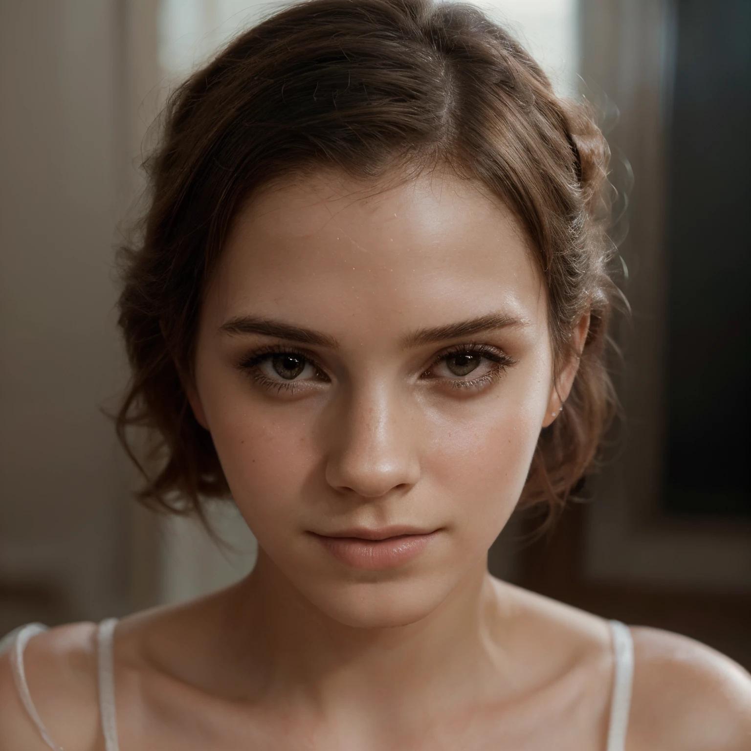 (Emma Watson) (highres:1.2), (realistic:1.37), beautiful detailed eyes, beautiful detailed lips, long eyelashes, (portraits), (vivid colors), (soft lighting), (thoughtful expression), (candid shot), (natural beauty), (subtle emotions), (sublime atmosphere), (serene mood), (gentle smile), (silence and tranquility), (graceful posture), (delicate features), (dreamy ambiance), (subdued colors), (subtle shadows), (ethereal glow), (artistic composition), (fine art style), (sublime beauty), (timeless elegance), (feminine charm), (nostalgic atmosphere), (artistic interpretation), (subtle details), (harmony and balance), (soft and tender), (subtle brushstrokes), (elegant simplicity), (refined aesthetics), (aesthetic pleasure), (captivating gaze)