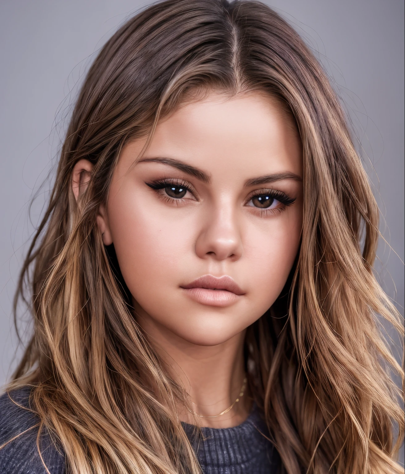 high quality,photo of Selena Gomez,best quality,ultra-detailed,portraits,beautiful detailed eyes,beautiful detailed lips,blonde hair,soft lighting,black sweater