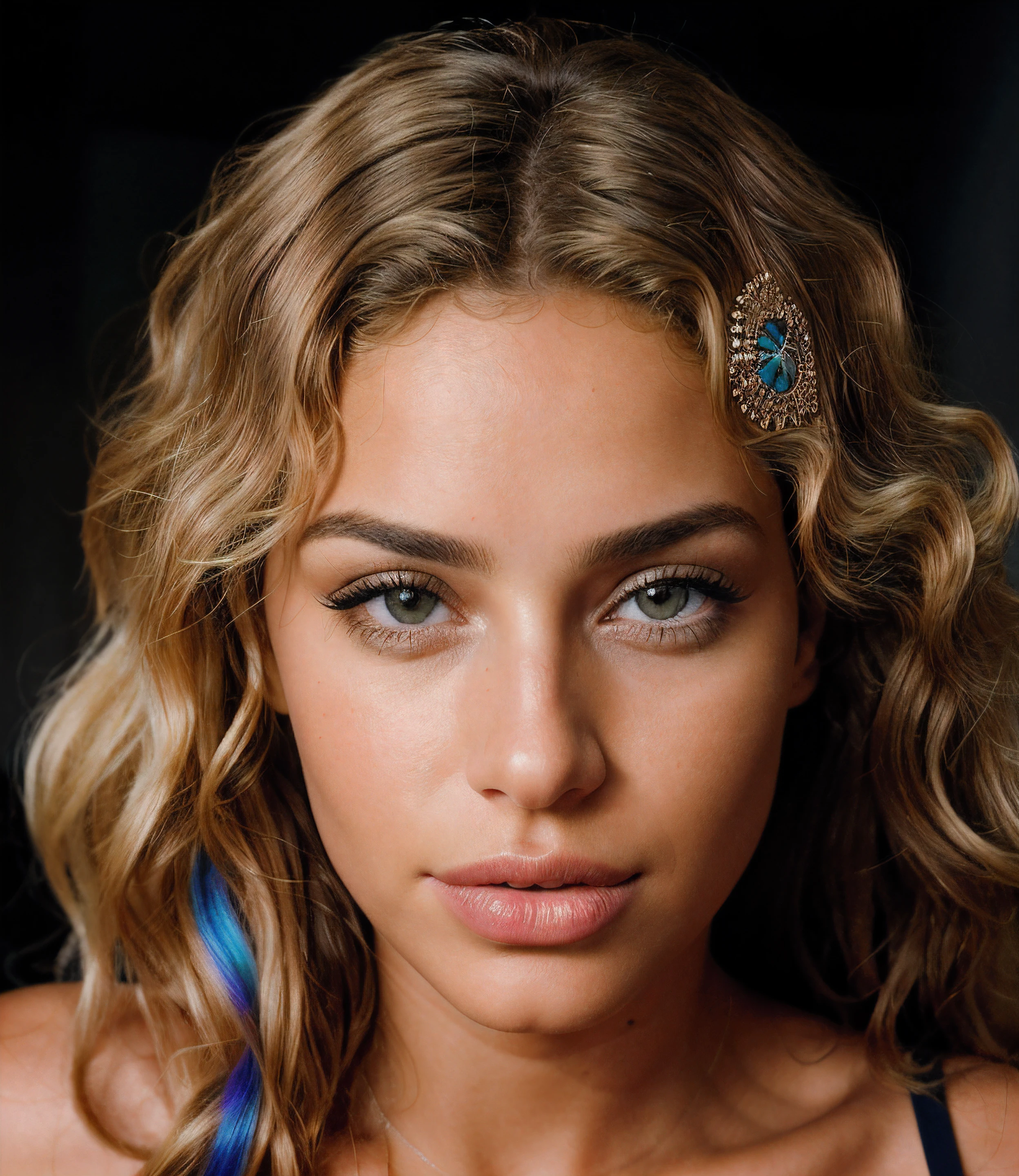 cuban woman Sandra Malek, curly blonde hair, blonde hair, curly hair, (realistic:1.5),(cat eye makeup:0.85)photorealistic, best quality, hyper detailed, beautiful woman with natural blonde curly hair, eyes open, profile picture, face picture, 1girl, portrait of sks woman, epic (photo, studio lighting, hard light, sony a7, 50 mm, matte skin, pores, colors, hyperdetailed, hyperrealistic), realistic, photography, photo, HD, 8K, HD