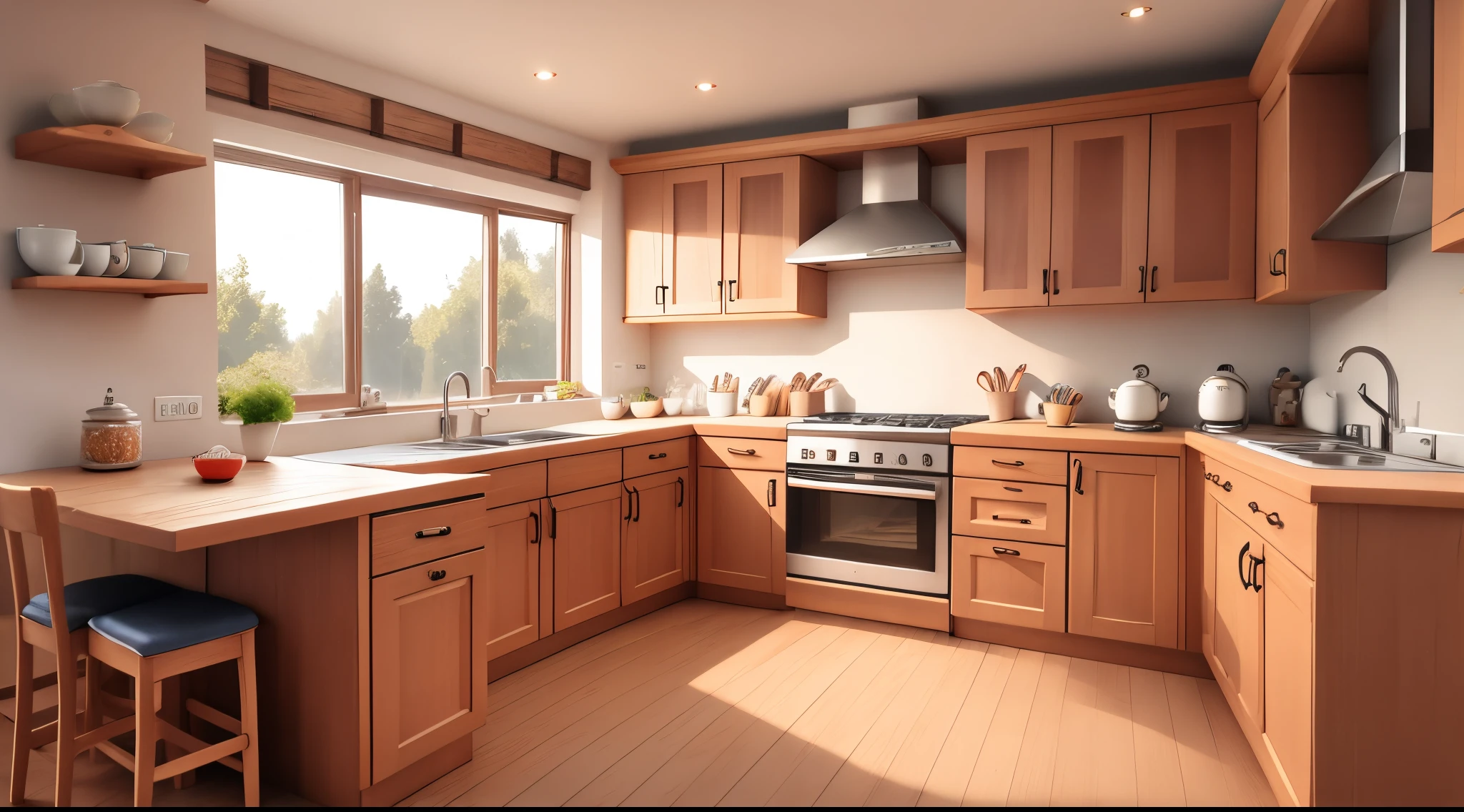 Kitchen with wooden floor fully furnished