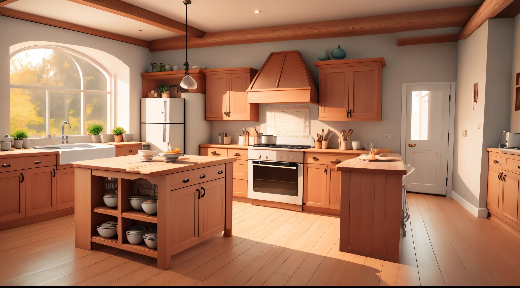 Kitchen with wooden floor fully furnished