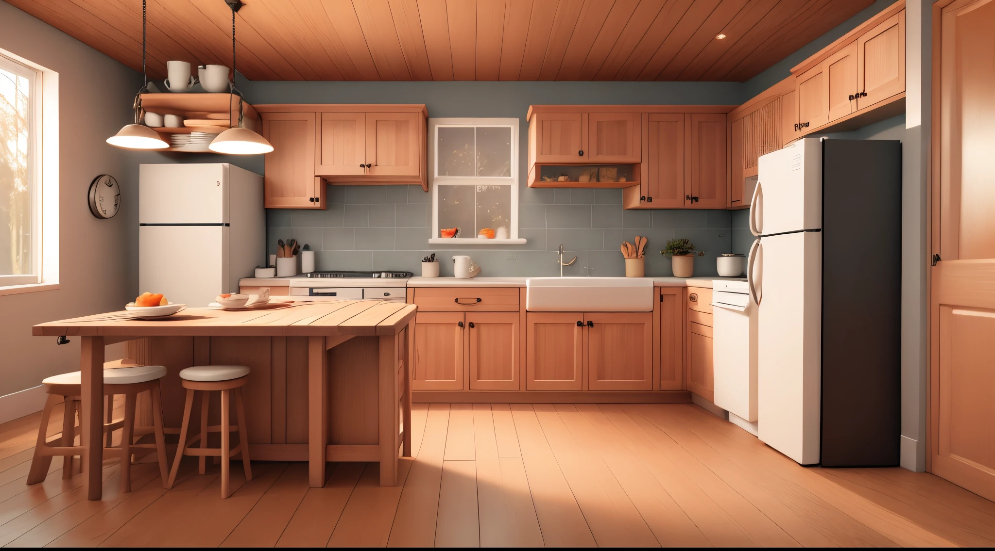 Kitchen with wooden floor fully furnished