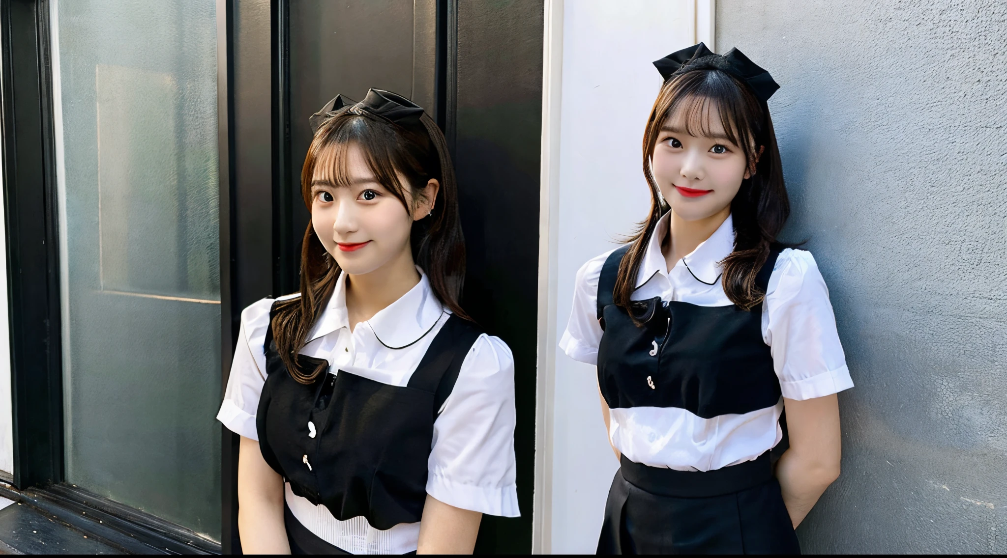 Cute waitress 18 years old wearing a black miniskirt