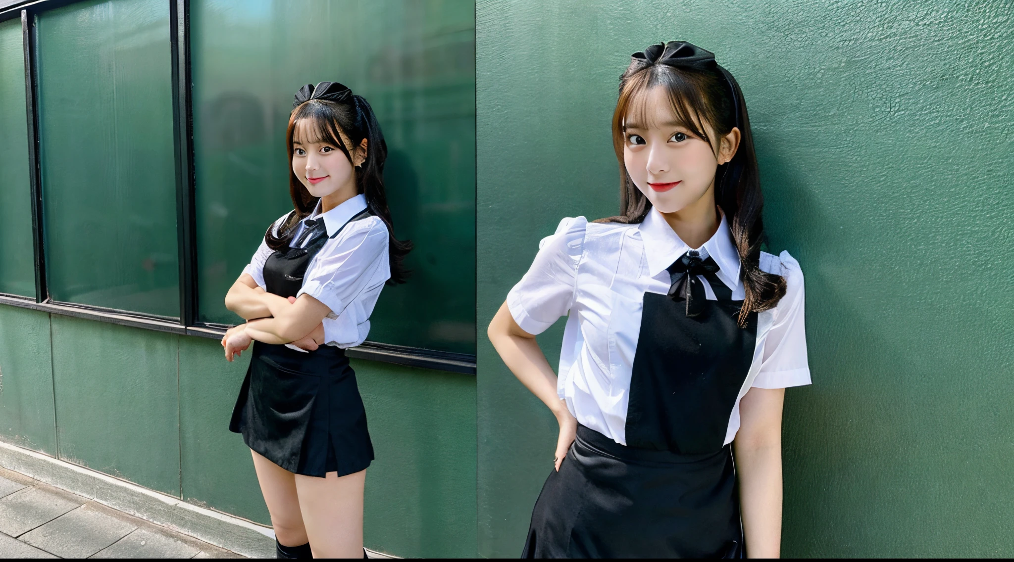 Highest quality, masterpiece,8k, Ultra-high resolution, (Realistic: 1.4), RAW Photos, Dynamic Pose,Blonde,((uniform)),Young,1 girl, Black Hair, Glowing Skin, classroom, Dramatic lighting, whole body, high school girl,（underwear）