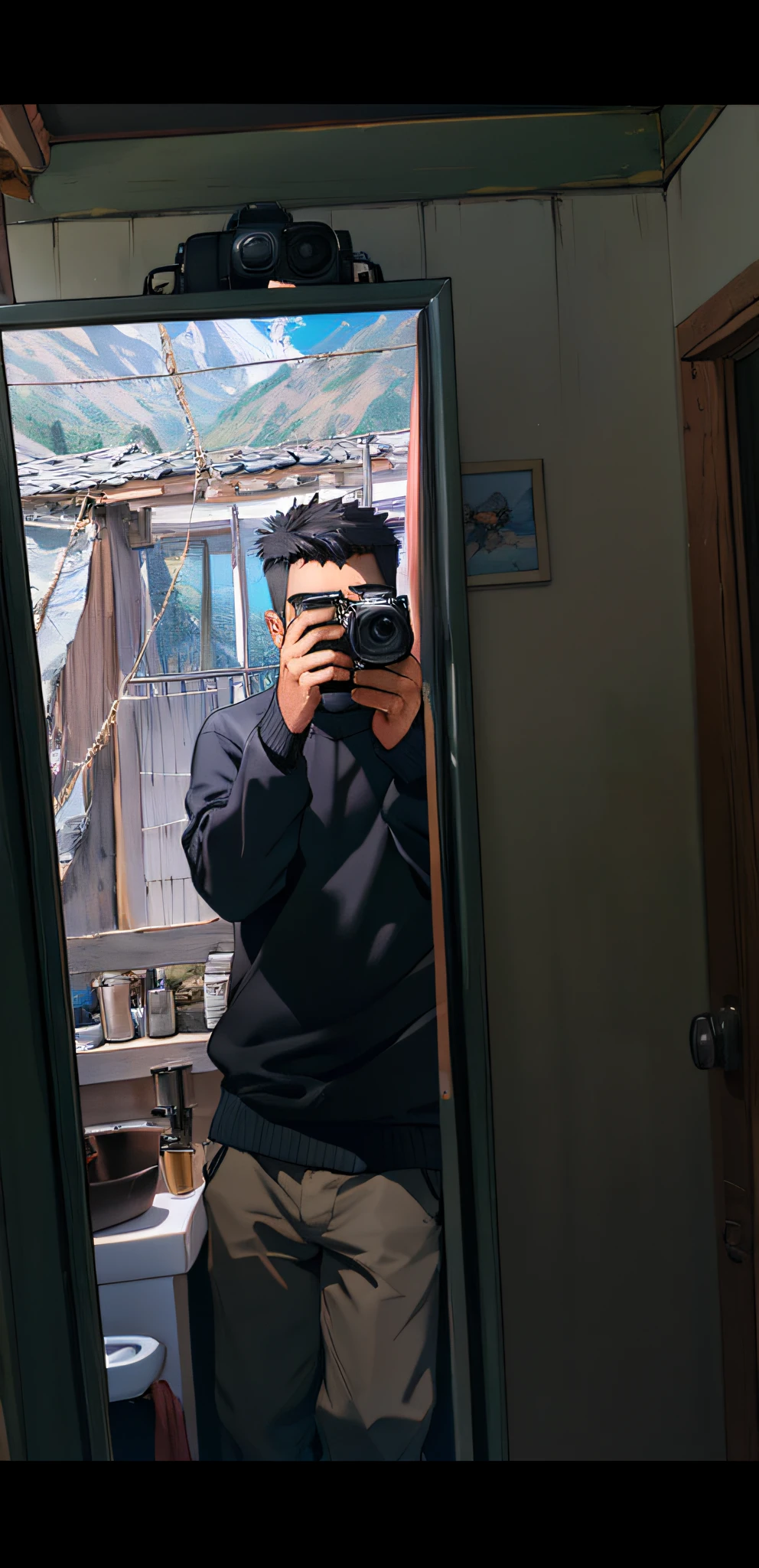 a young man taking photos in the mirror of the rolpa