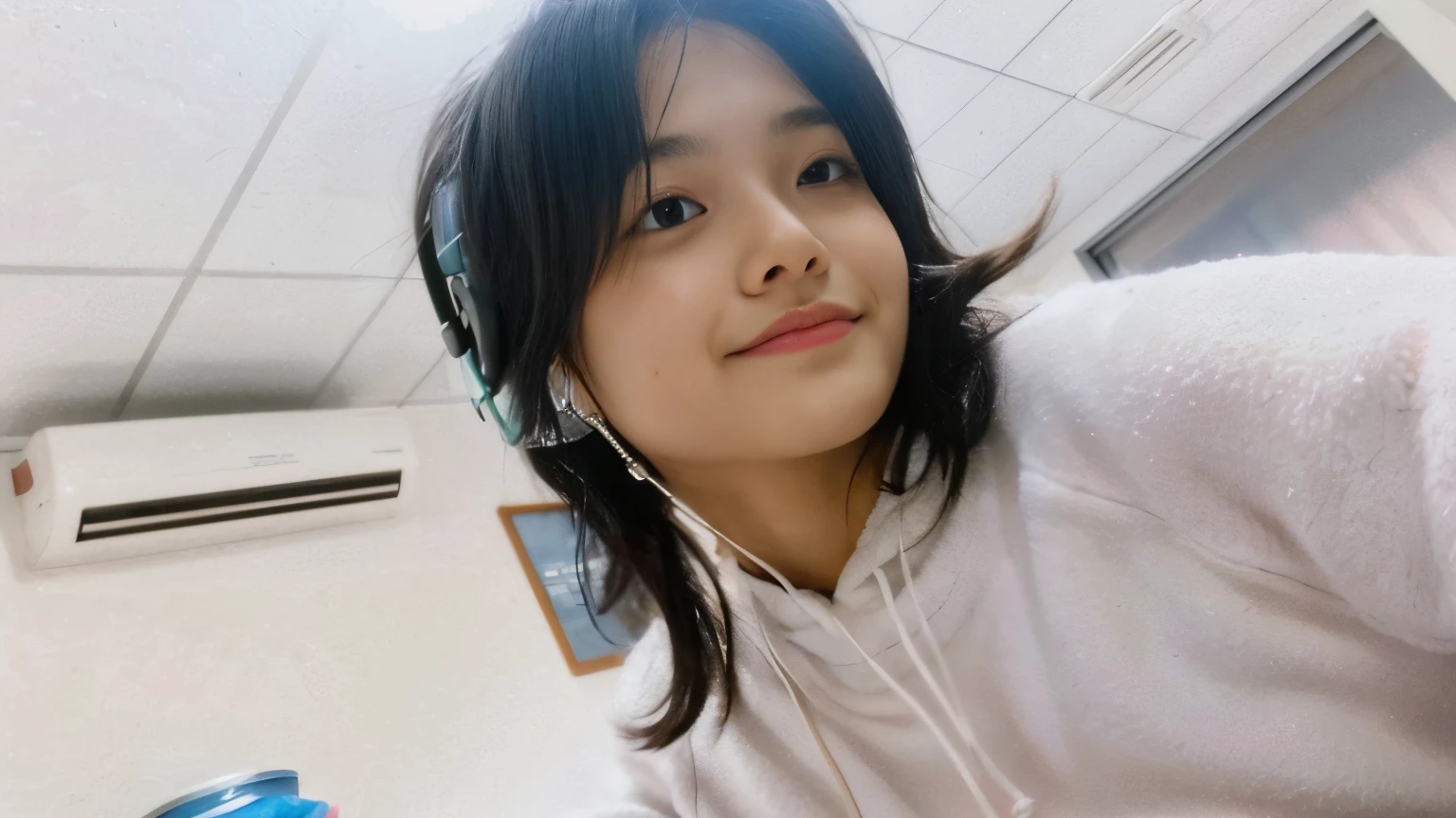 there is a woman with headphones on and a cell phone, 18 years old, nivanh chanthara, profile image, 1 6 years old, profile picture, headshot profile picture, portait photo profile picture, profile photo, very very low quality picture, profile pic, with accurate face, ruan cute vtuber, with cute face, beautiful eyes, slender face, slim body, slim face, beautiful eyes, beautiful face, beautiful smile, beatiful eyes, proper nose, proper eyes, proper chin.