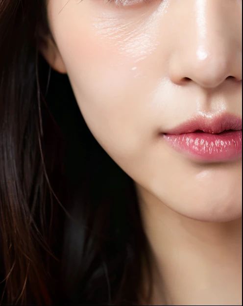 A nose that shines and shines when exposed to the light, shiny oiled skin, shiny oiled nose, oily nose, Shiny nose, Shiny nose, oil skin, goosebumps, pores, realistic skin, nose bridge, shiny nose, Face close-up, 顔のpores, full face close-up, white skin, lip, big nose, high nose