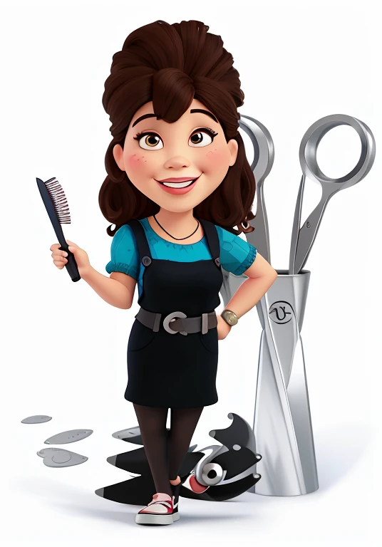cartoon woman with scissors and comb in her hand holding a comb, professional illustration, Directed by: Melissa Benson, Estilo de caricatura, color digital illustration, Cartoon style illustration, professional illustration, in cartoon style, por Melissa A. Benson, Directed by: Mike Bierek, vector illustration, caricature illustration, hd illustration, stylized digital illustration, Estilo Jackie Tsai, charicatura