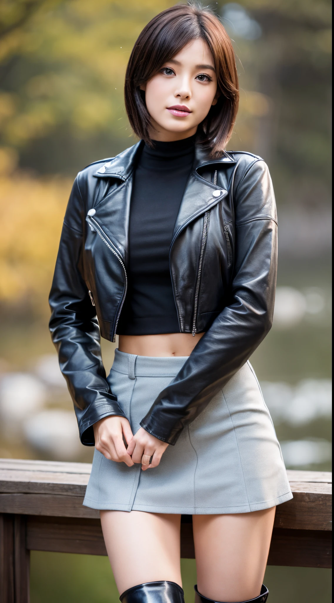 Best Quality, 8k, 32k, Masterpiece, UHD: 1.3), Attractive Japan Woman Pictures, One Girl, (full body : 1.0), Abs, Perfect Body, (leather jacket:1.0),(skirt:1.1),(boots:1.0),Ultra Detailed Face, Detailed Lips, Fine Eyes, Double Eyelids,short hair,Disheveled Hair,raining,wet clothes ,