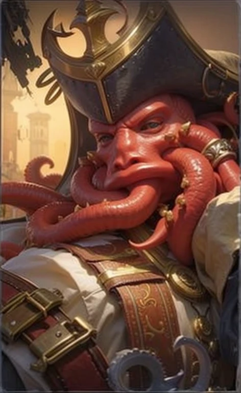 Red octopus humanoid, pirate cloth