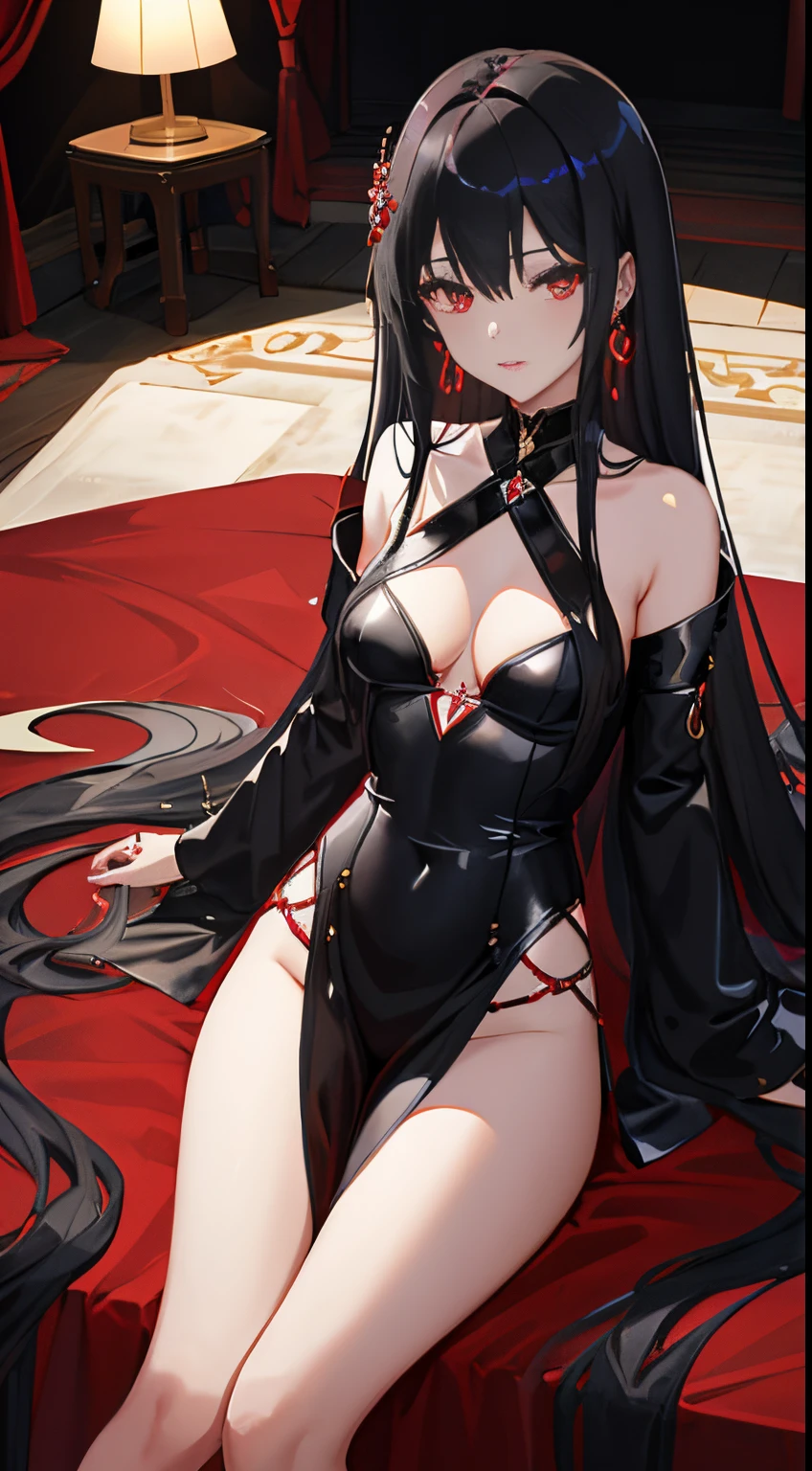 Skyland Temple,(realisticlying:1.4),Long black hair,Dark red y clothing,Skyland Temple,Full body photo of the vista,(realisticlying:1.4),(tmasterpiece,forward lighting,Elaborate beautiful eyes:1.2),tmasterpiecesportrait,realisticlying,3D 脸,glowing light eyes,shinny hair,Glossy glossy skin,独奏,embarressed,(hason),absolute_cleaker necklace,sapphire_earrings,dark red clothing,Dark red clothing silk fabric,Sexy flat ch,Long black hair