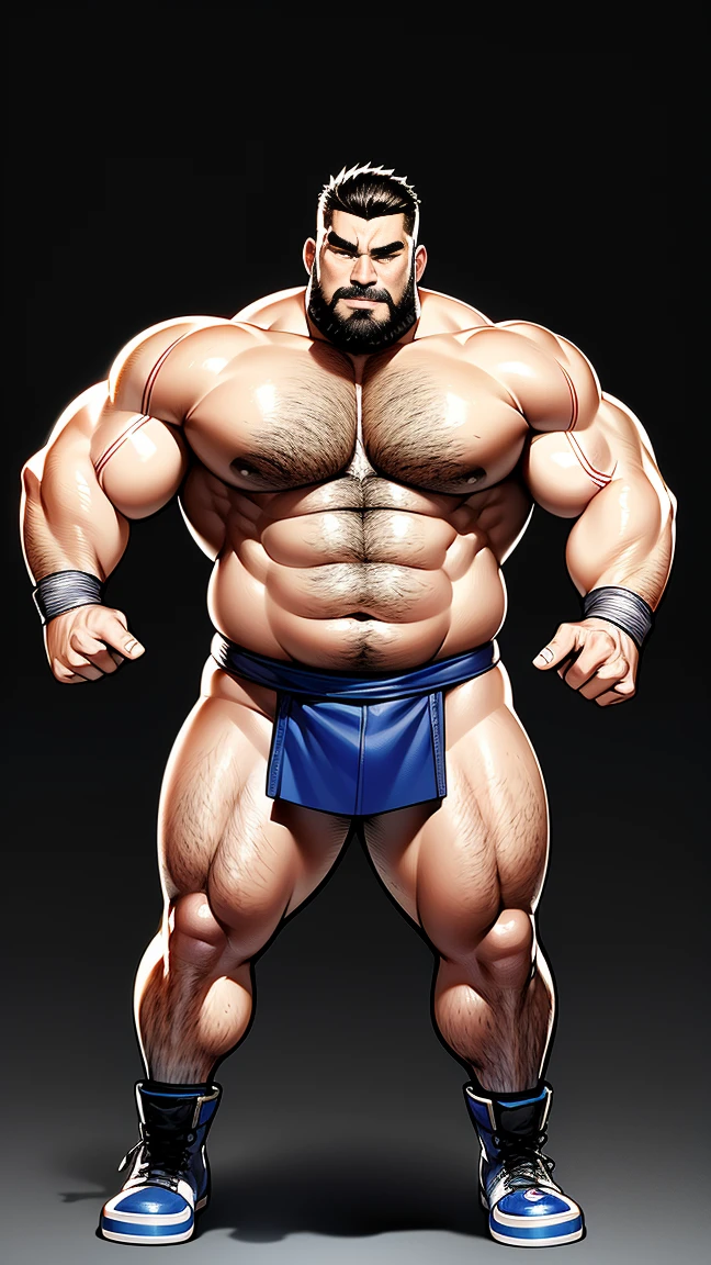 the only person，male people，Muscle wrestler，musculous，Stout wrestler，Asian people，jpn，Uncles，60-year-old middle-aged man，Short hair details，Short hair details，Wrestling boots，Full body like，Panorama characters，WWE ring，WWE American professional wrestling，spotlight lights，cellshading，visions，pantiess，fatness，age 55，,Middle age，tattoo is，Fingerless gloves，Wheat-colored skin，oilly skin，Dark skin，Show off your chest muscles，Sumo wrestler，body builder，Wide sideburns，Pronounced abs，ssmile，beard is gray，White hair，（Full body like：3），Hands are very thin，bright outside，outdoor background