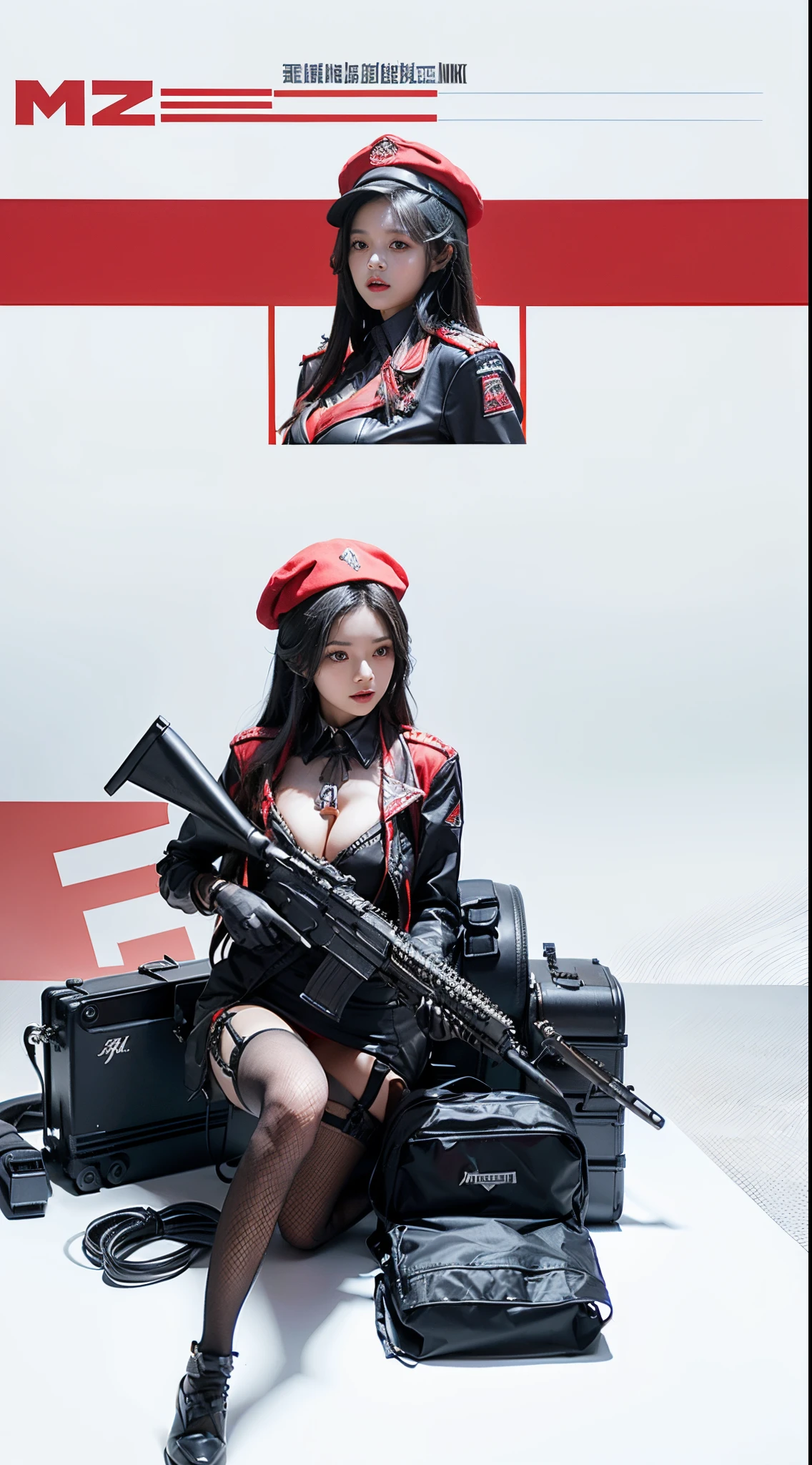 a close up of a person with a gun and a red hat, m4 sopmod ii girls frontline, from girls frontline, fine details. girls frontline, katana zero video game character, girls frontline style, mechanized soldier girl, girls frontline universe, girls frontline cg, from arknights, girls frontline,maiden from nikke, nikke character