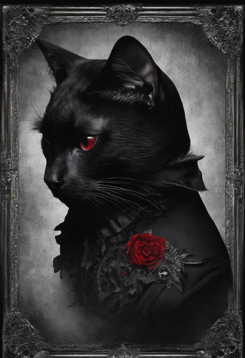 Black cat motif、Black and red tones、Vibrant colors、((​masterpiece)))、(((top-quality)))、((ultra-detailliert))、(A hyper-realistic)、(highly detailed CGillustration）、Official art、Lisbon in the first half of the 20th century、Decadent、Madame Cat Black、Masquerade、Elegance、Masks that cover most of the face、Colorful and detailed mask design、bob cuts、matchless beauty、Fans、Female Solo、gorgeous dress、jewely、Perfect Angle、→ direction、perfect-composition、full body Esbian