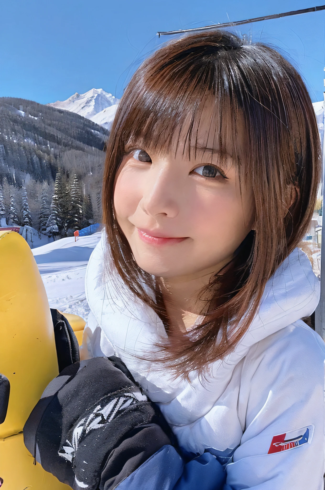Best Quality、8K,Japan Girl、Cute face、snowboard competition、Fine-grained skin、snow board、Powder snow