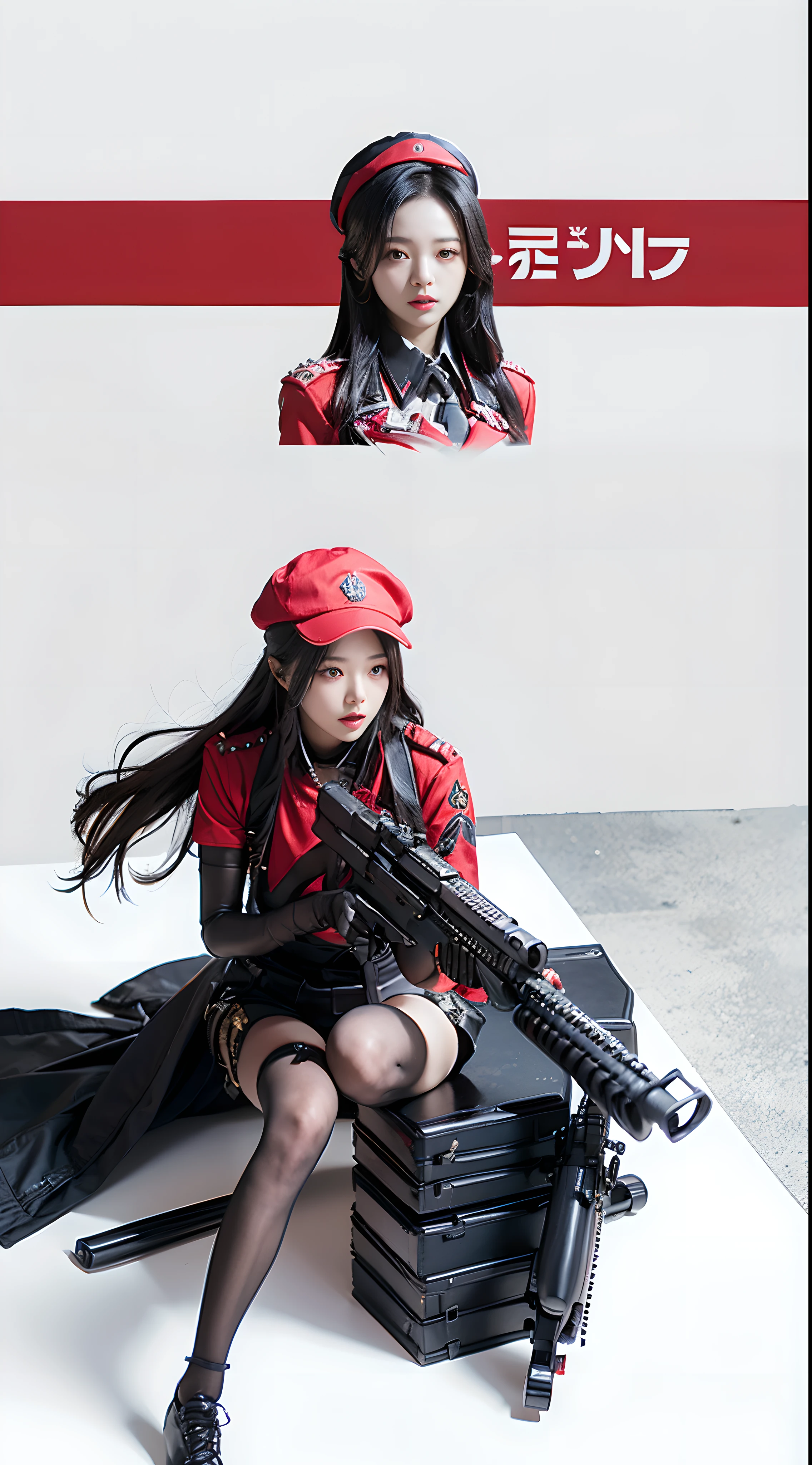 a close up of a person with a gun and a red hat, m4 sopmod ii girls frontline, from girls frontline, fine details. girls frontline, katana zero video game character, girls frontline style, mechanized soldier girl, girls frontline universe, girls frontline cg, from arknights, girls frontline,maiden from nikke, nikke character