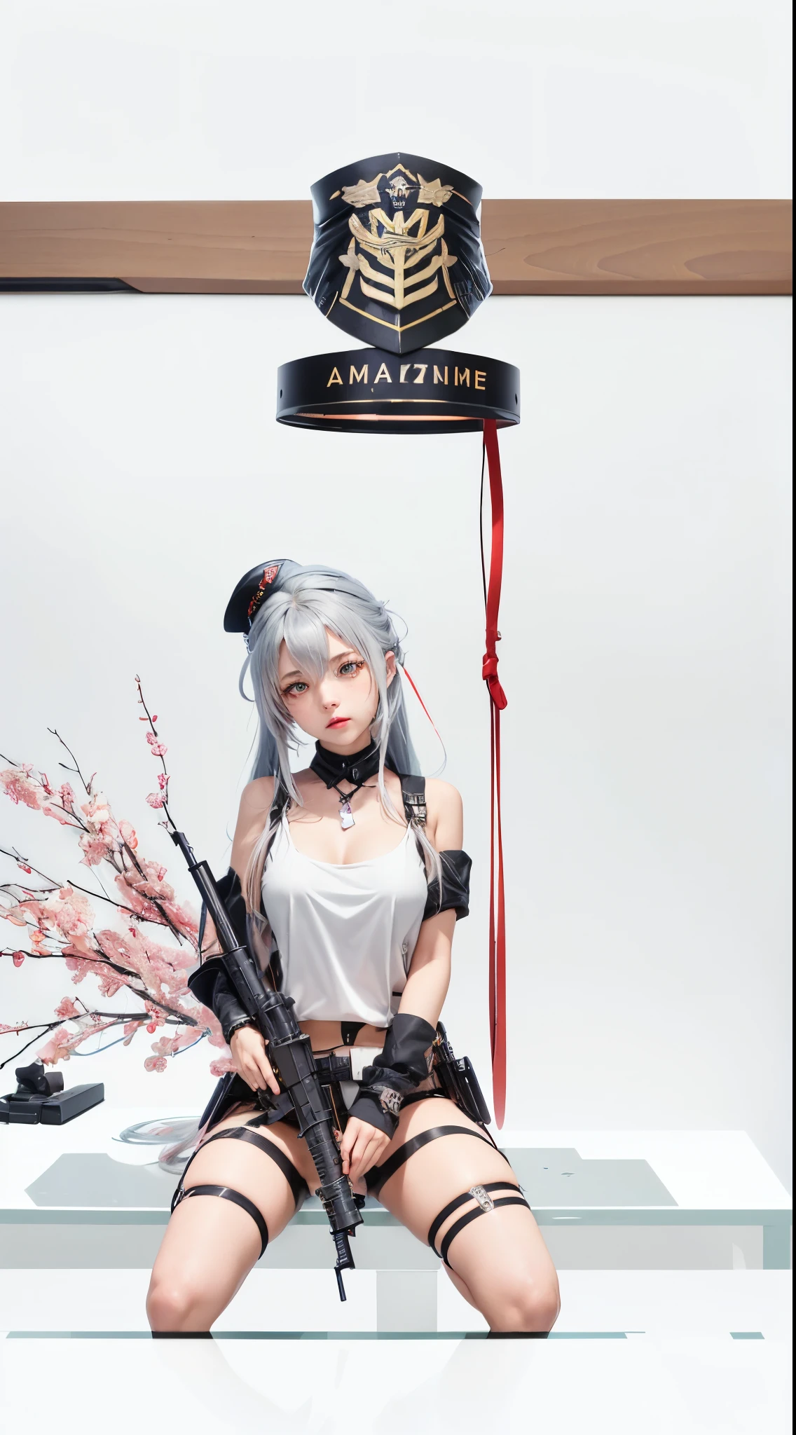 anime girl with a gun and a hat sitting on a desk, fine details. girls frontline, m4 sopmod ii girls frontline, from girls frontline, girls frontline style, azur lane style, girls frontline, girls frontline cg, girls frontline universe, from the azur lane videogame, mechanized soldier girl, kantai collection style, art of kirokaze pixel, luqmila nikke