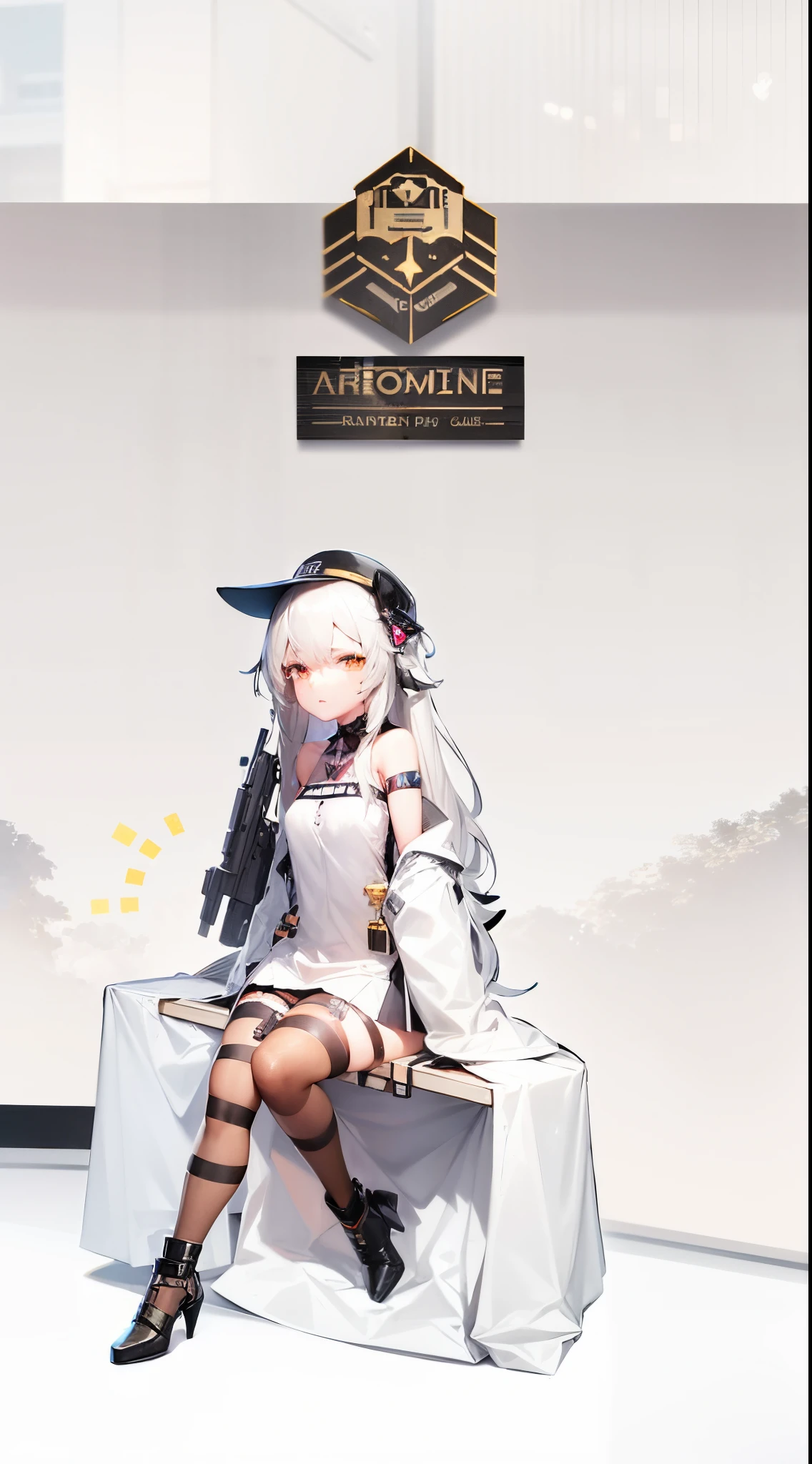 anime girl with a gun and a hat sitting on a desk, fine details. girls frontline, m4 sopmod ii girls frontline, from girls frontline, girls frontline style, azur lane style, girls frontline, girls frontline cg, girls frontline universe, from the azur lane videogame, mechanized soldier girl, kantai collection style, art of kirokaze pixel, luqmila nikke