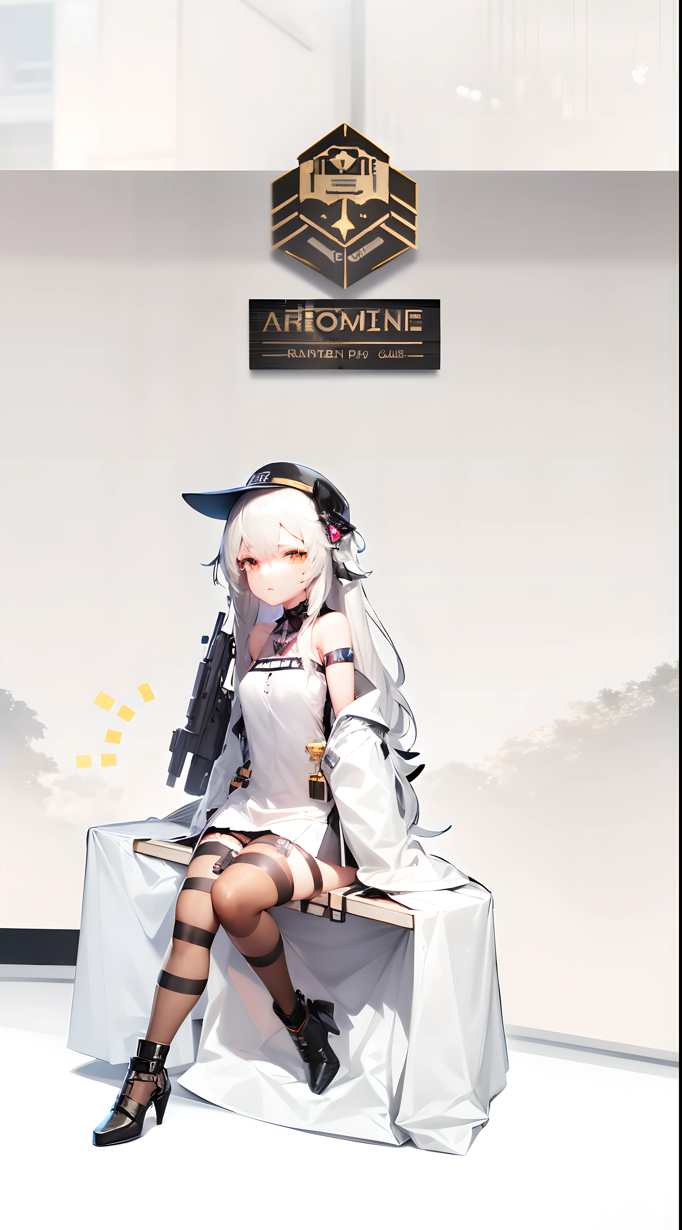anime girl with a gun and a hat sitting on a desk, fine details. girls frontline, m4 sopmod ii girls frontline, from girls frontline, girls frontline style, azur lane style, girls frontline, girls frontline cg, girls frontline universe, from the azur lane videogame, mechanized soldier girl, kantai collection style, art of kirokaze pixel, luqmila nikke