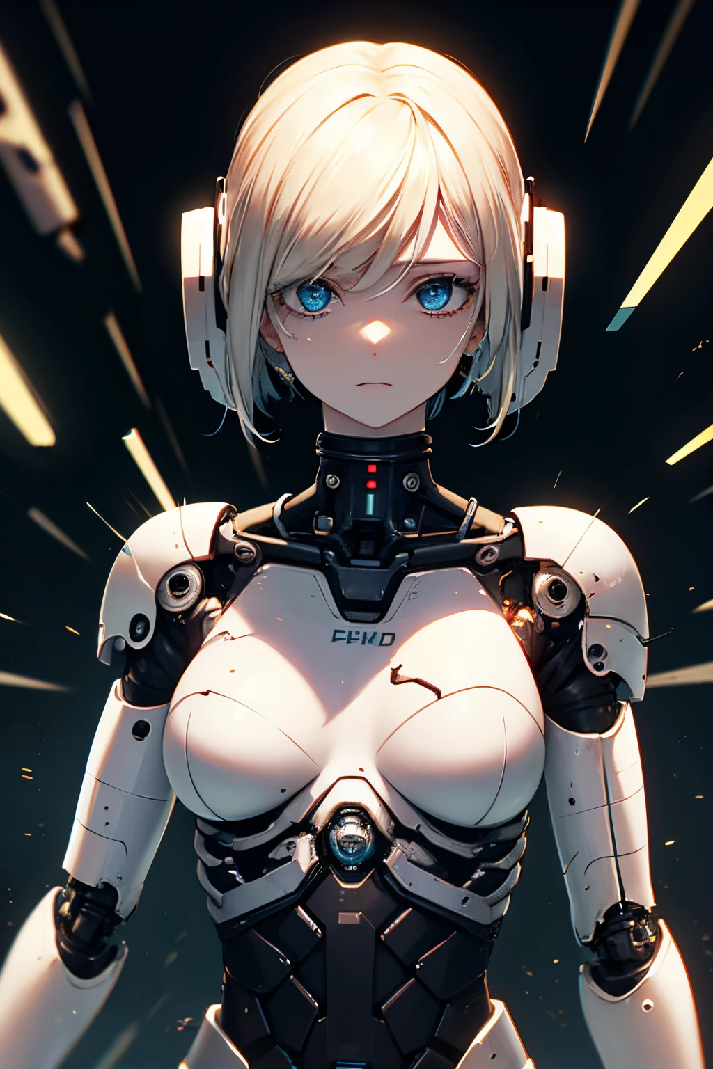 Mechanical female, android, heavily damaged, missing limbs, dead eyes