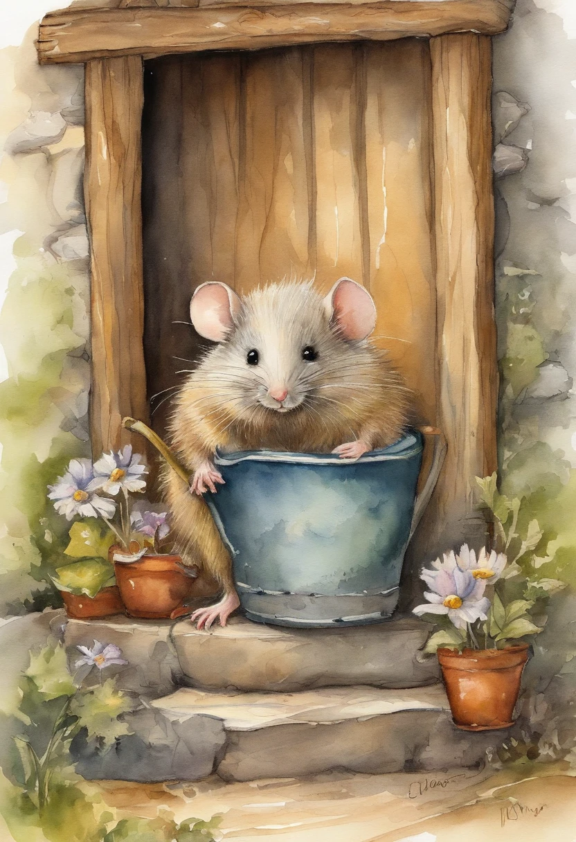 Small mouse,adolable,Shaggy,comic strip,White hair, cheese, Fairytale house, Detailed picture。