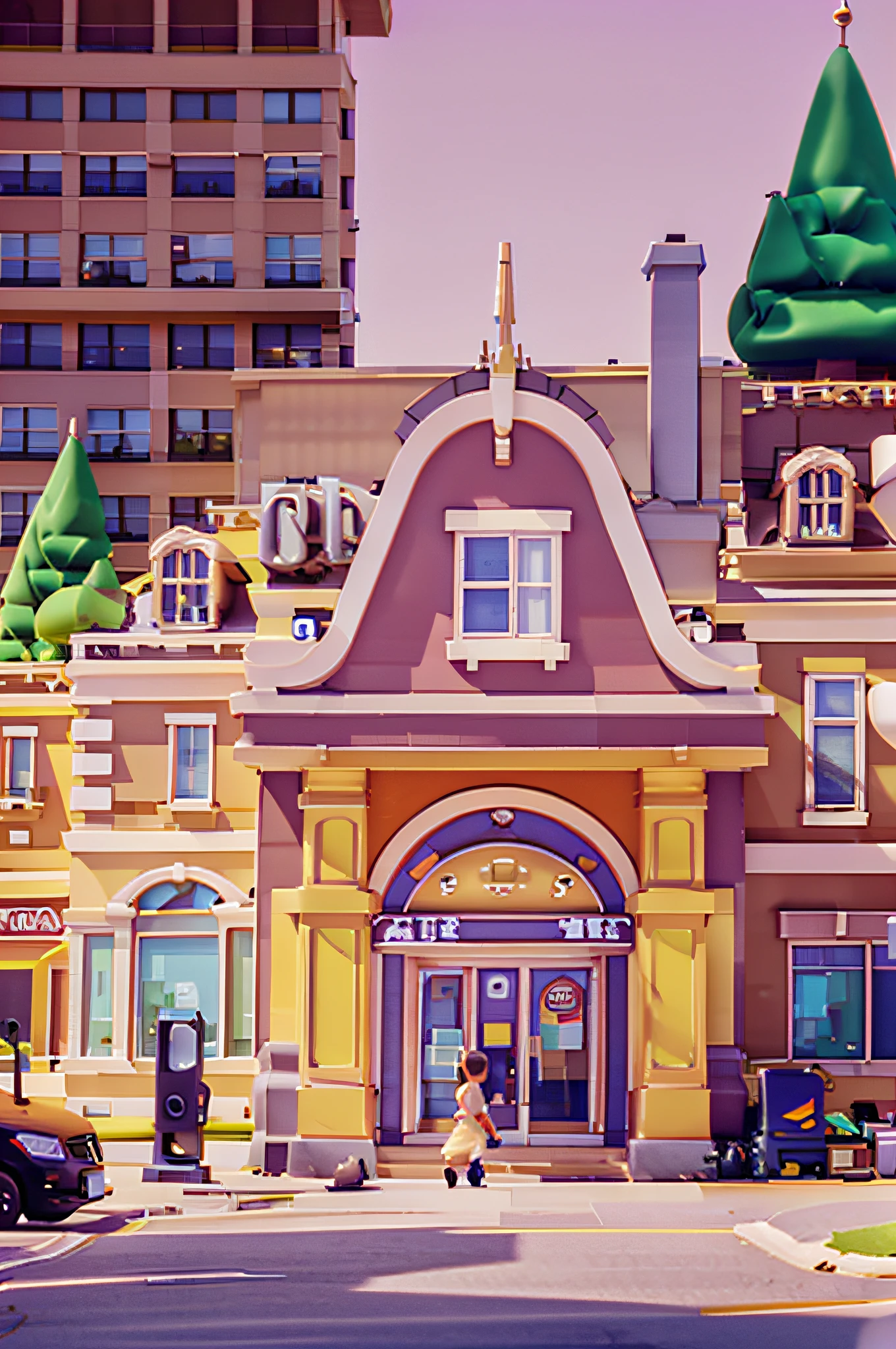 Single-family building features: mall、cartoonish style